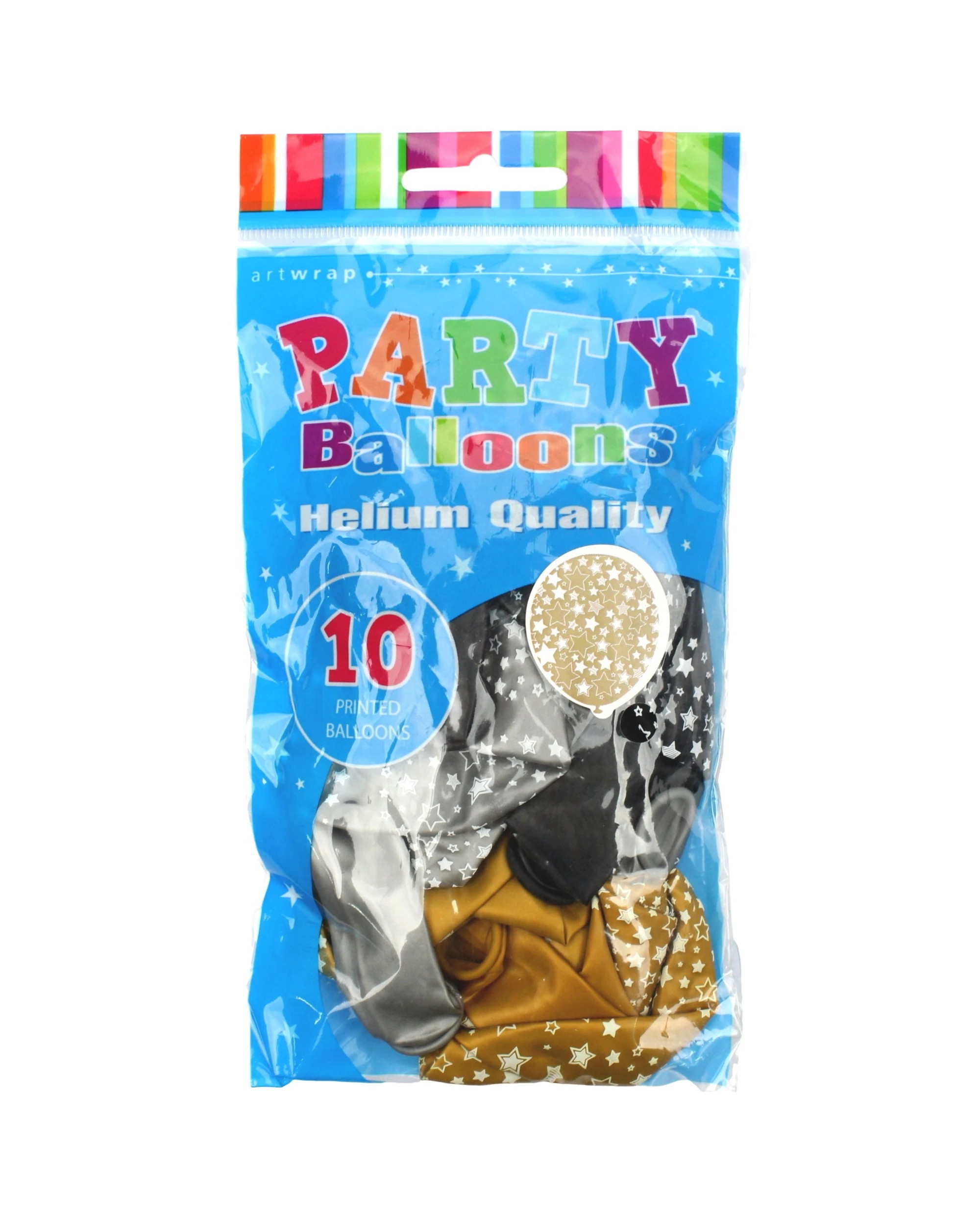 2 Artwrap Black Gold and Silver Printed Star Balloons Pack of 10 - Metallic, 2 of 2
