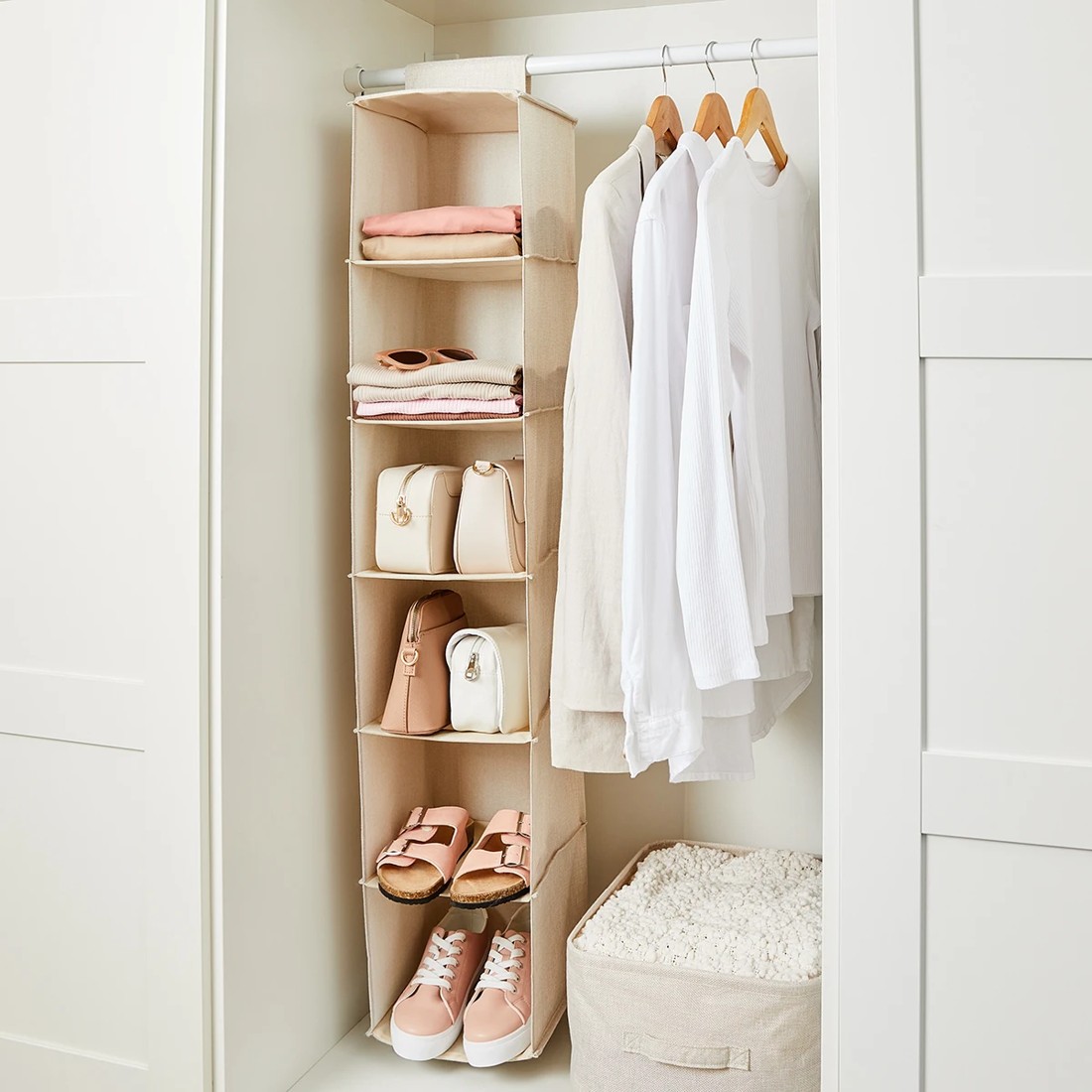 1 6 Shelf Linen Look Hanging Organiser, 1 of 10