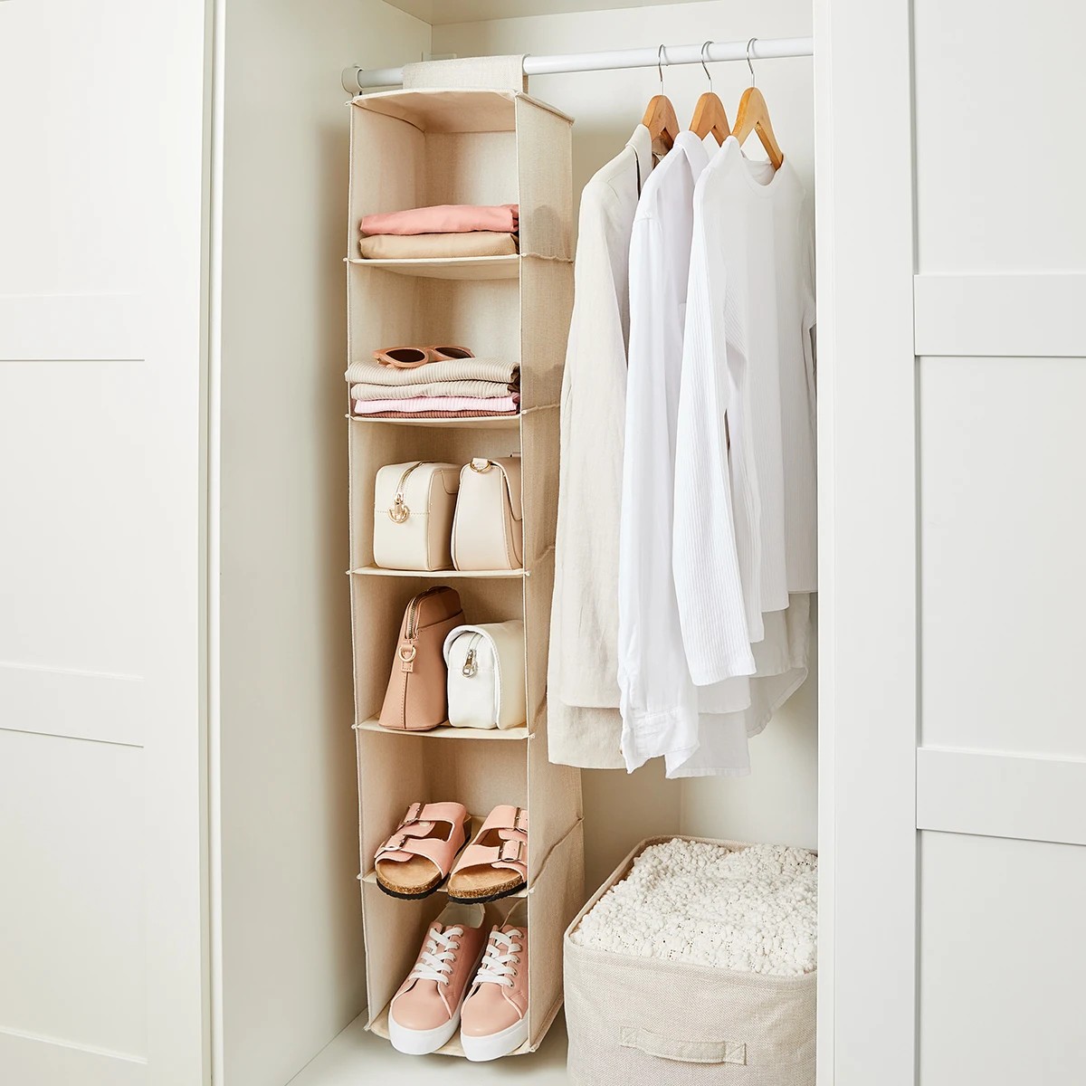 1 6 Shelf Linen Look Hanging Organiser, 1 of 10