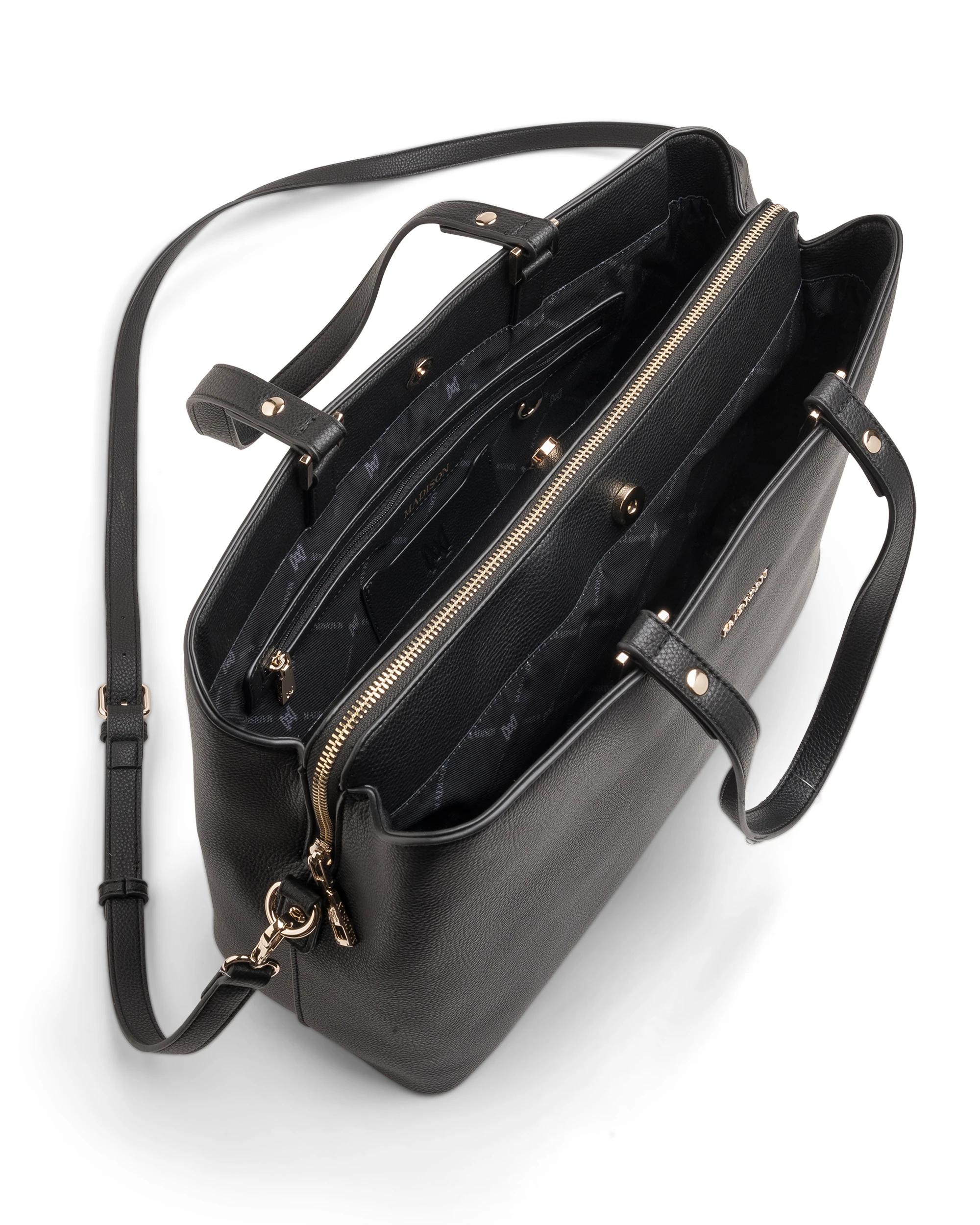 6 Madison Accessories Kate Large Laptop Tote Work Bag BLACK, 6 of 8
