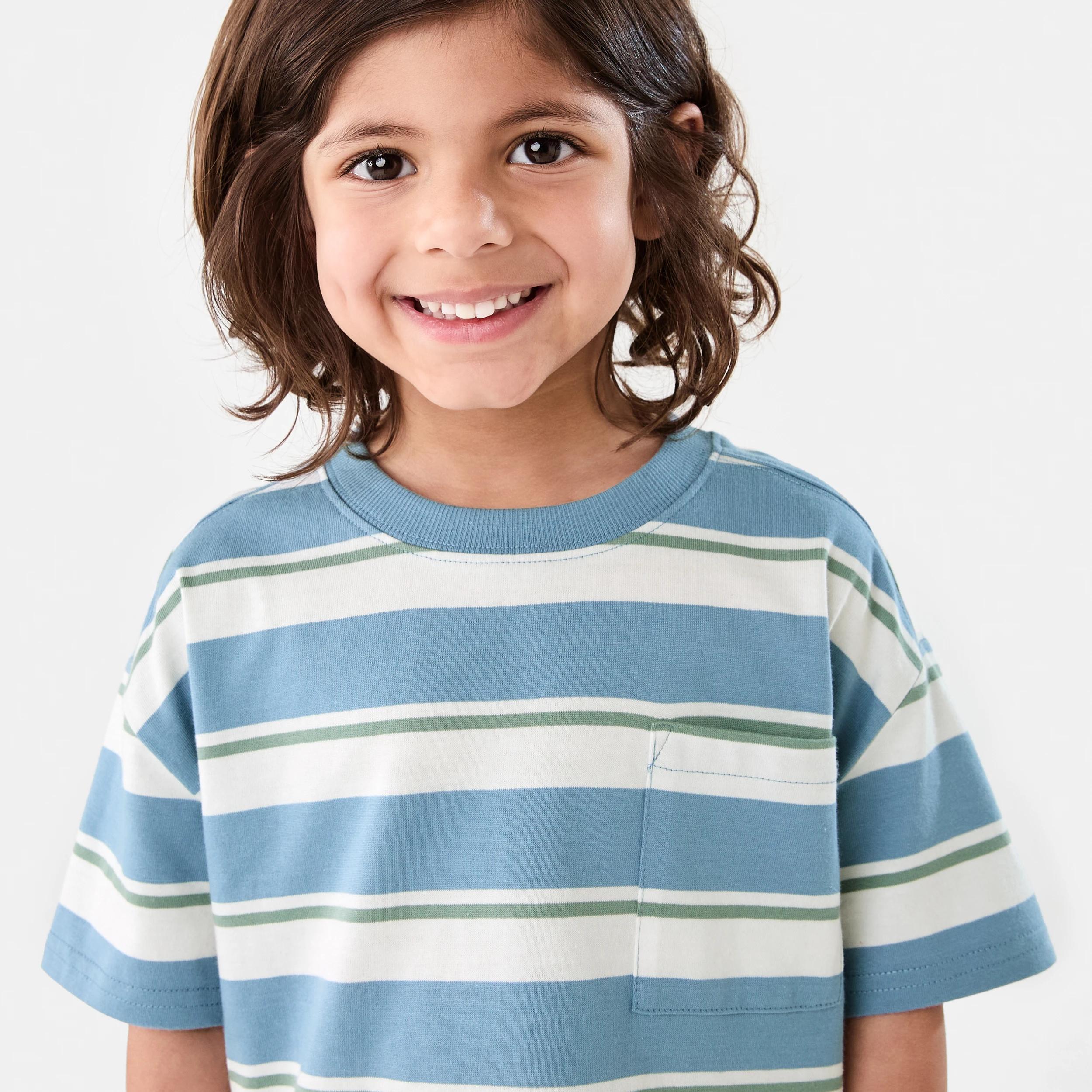 3 Short Sleeve Oversized Stripe T-shirt 3 COLOUR STRIPE FADED DENIM, 3 of 7