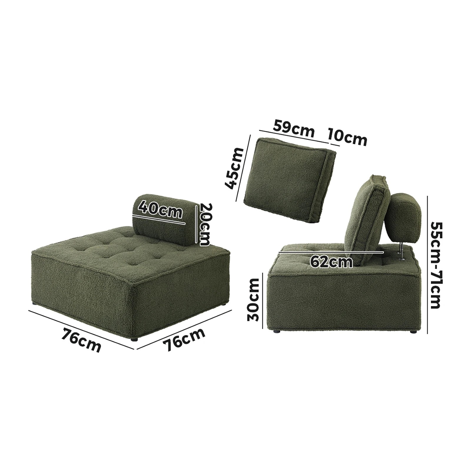 7 Oikiture 1pc Modular Sofa Lounge Chair Armless Tofu Back Sherpa
 - Green, 7 of 10