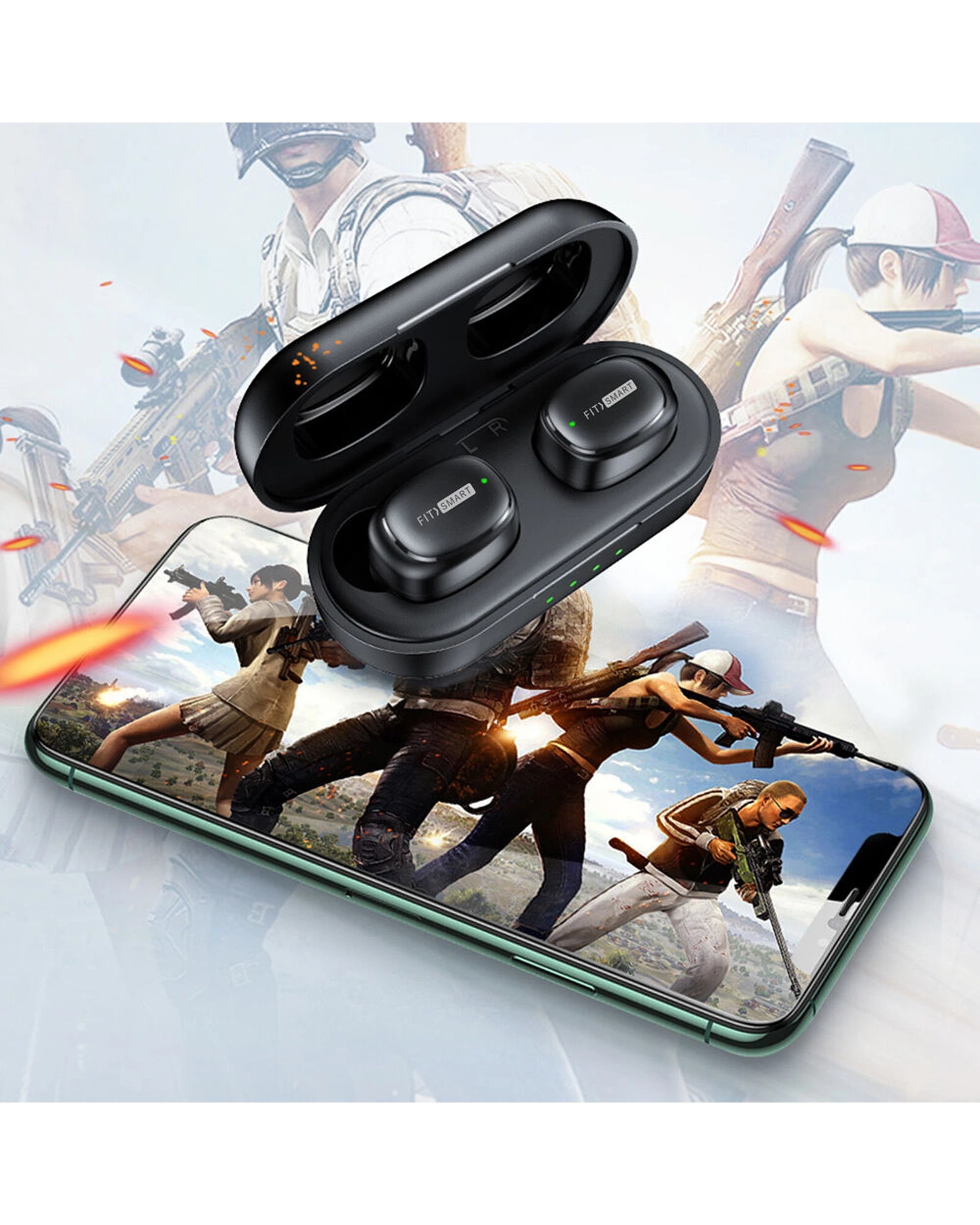 4 Fitsmart Bluetooth Rechargeable In Ear Wireles Buds With Charging Case - Black, 4 of 5