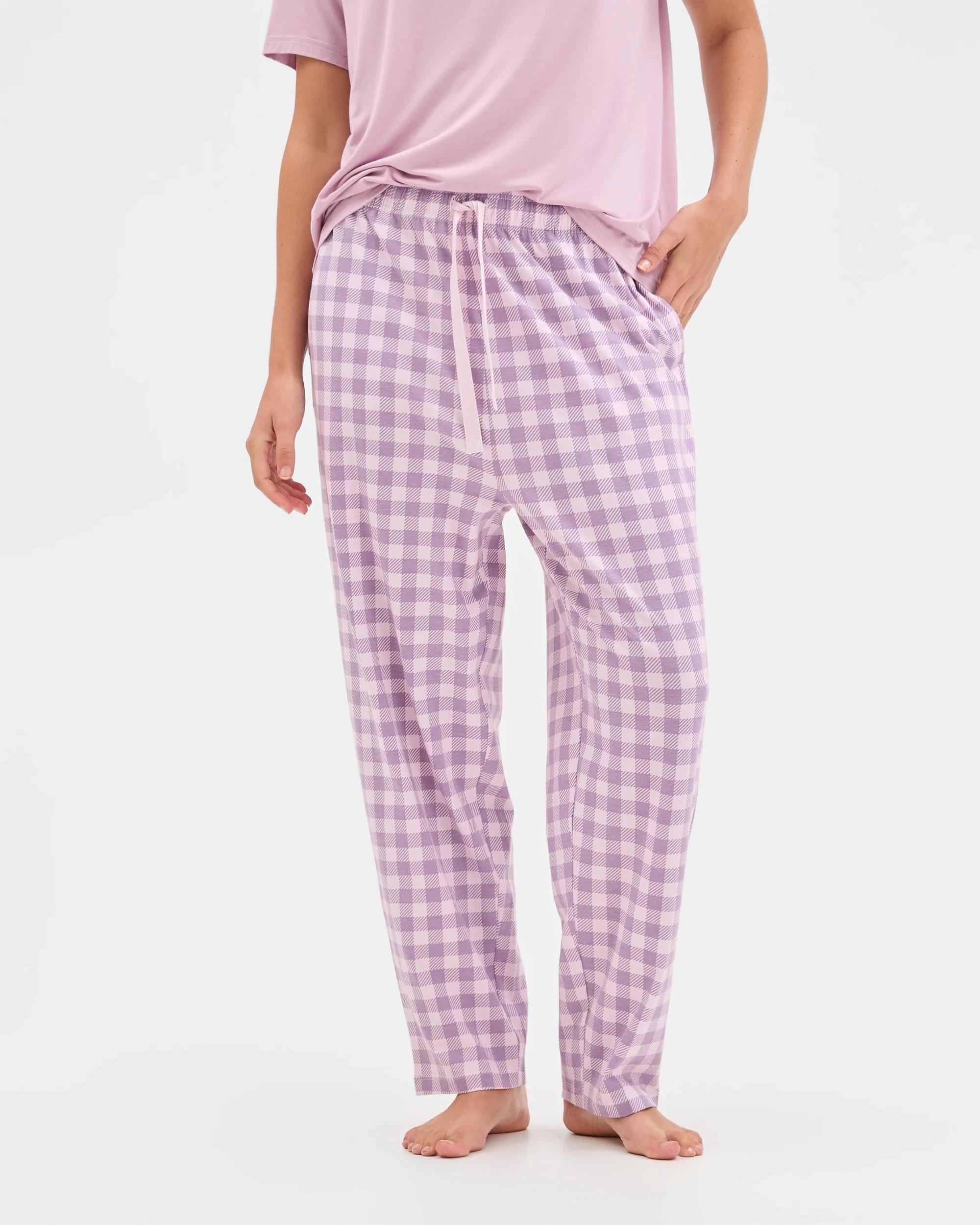 2 Target Australian Cotton 7/8 Length Sleep Pyjama Pants LILAC CHECK, 2 of 5