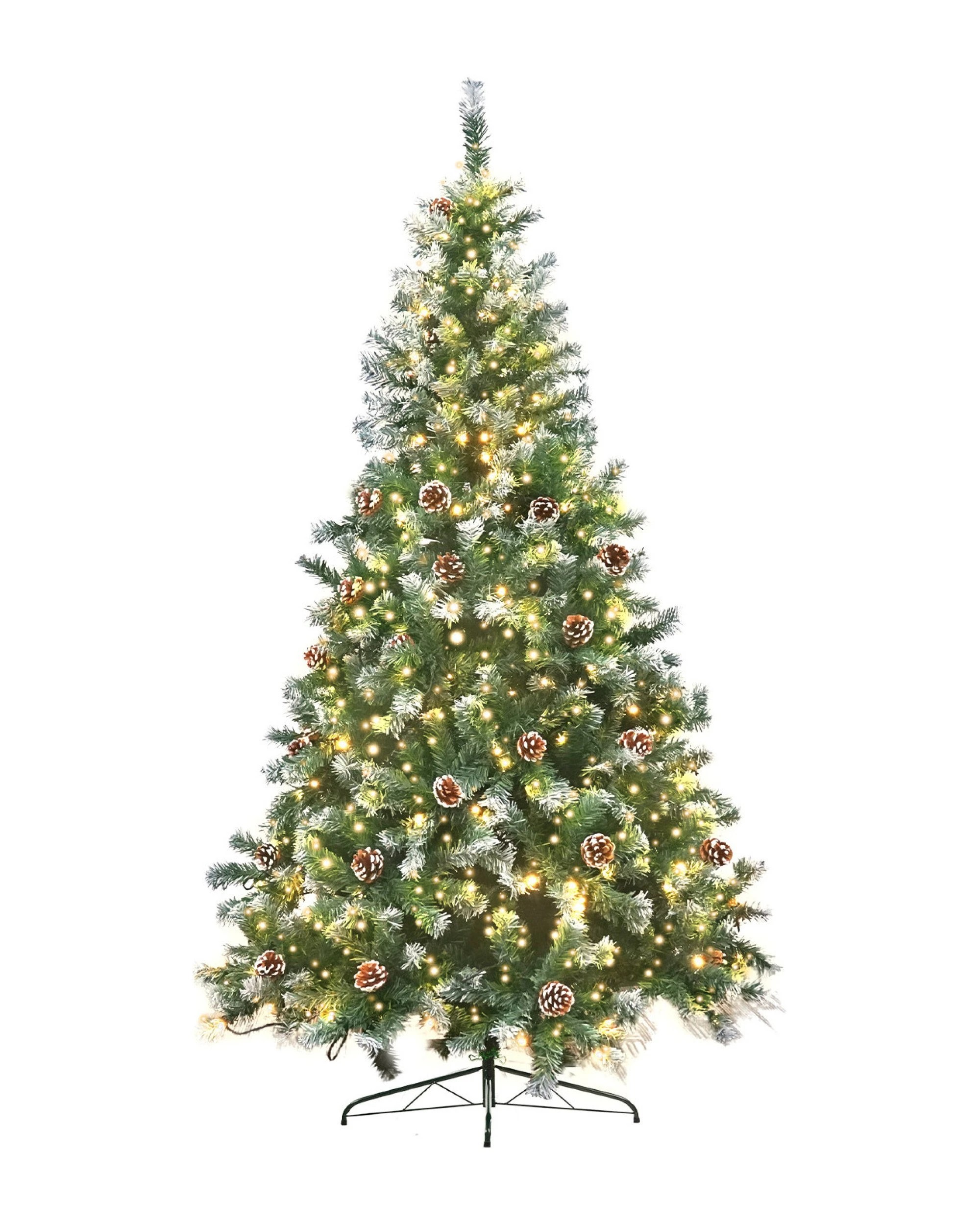 1 Christabelle 2.4m Pre-Lit LED Artificial Christmas Tree with Snow Tipped Needles Pine Cones Stand, 1 of 10