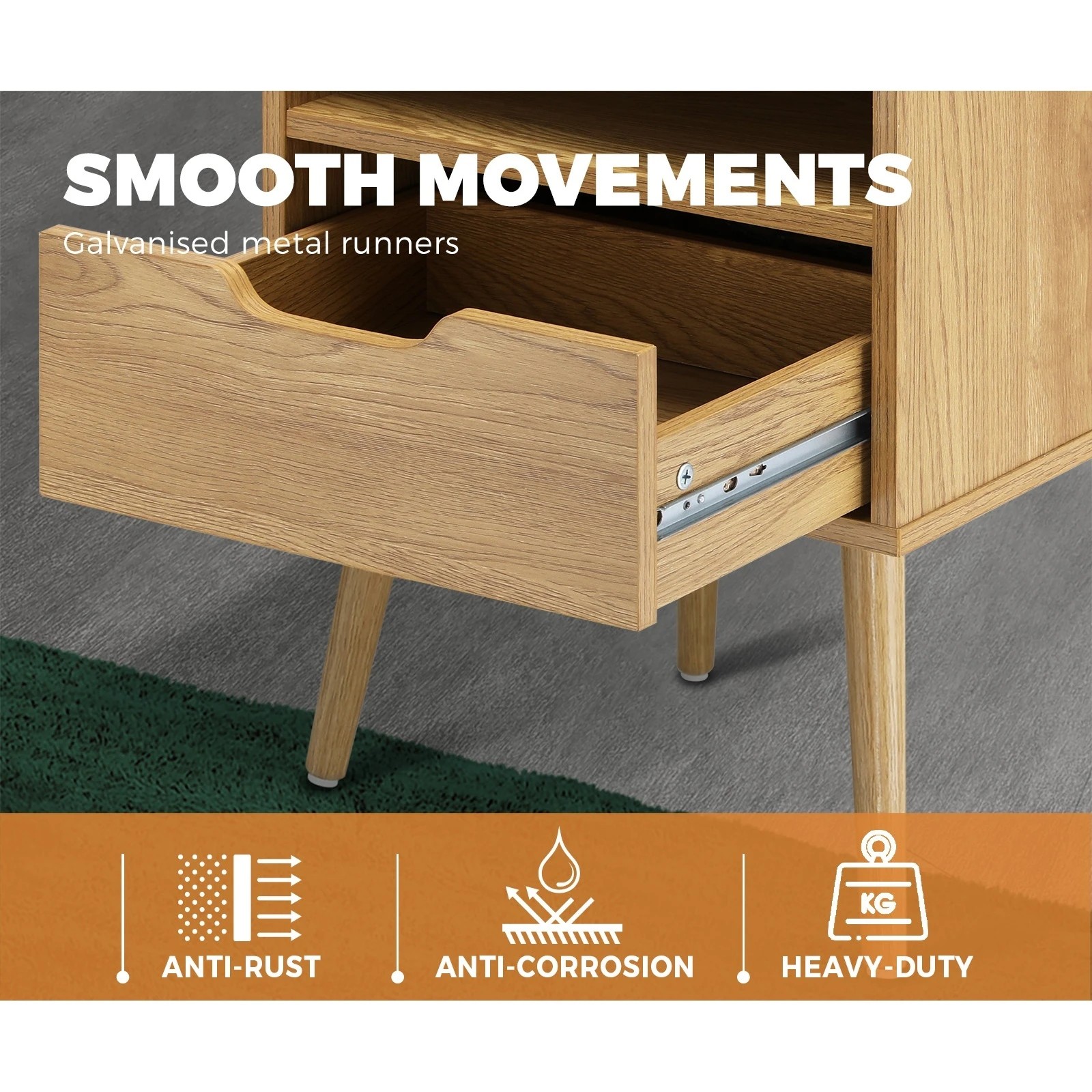 7 Oikiture Bedside Table Drawers Side Tables Nightstand Wood
 - Natural, 7 of 10