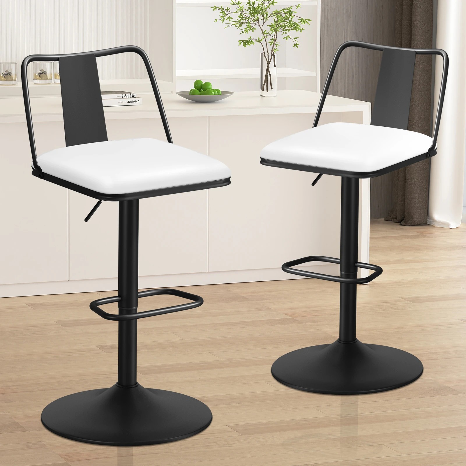 10 Alfordson 2x Bar Stools Gas Lift Leather Bar Chairs Kitchen Swivel Gloria - White, 10 of 10