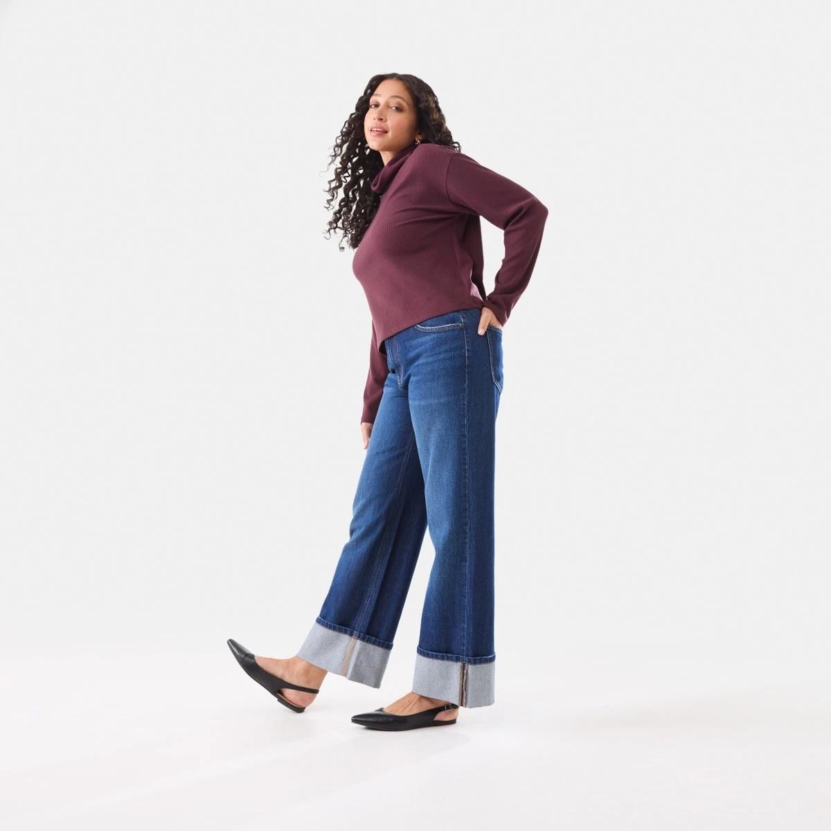 3 Long Sleeve Rib Turtleneck Top Mulberry, 3 of 7
