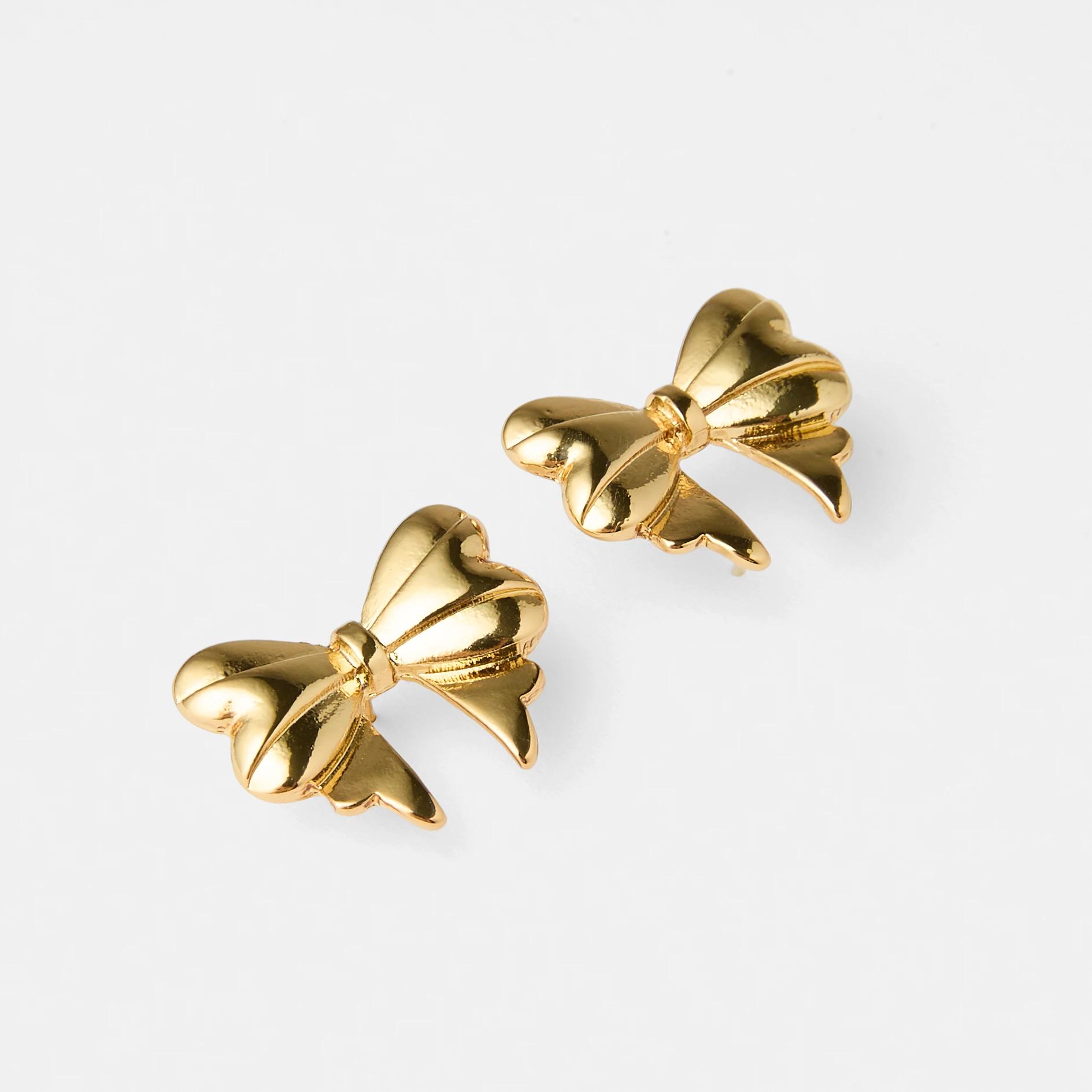 2 18K Gold Plated Bow Stud Earrings Gold, 2 of 5