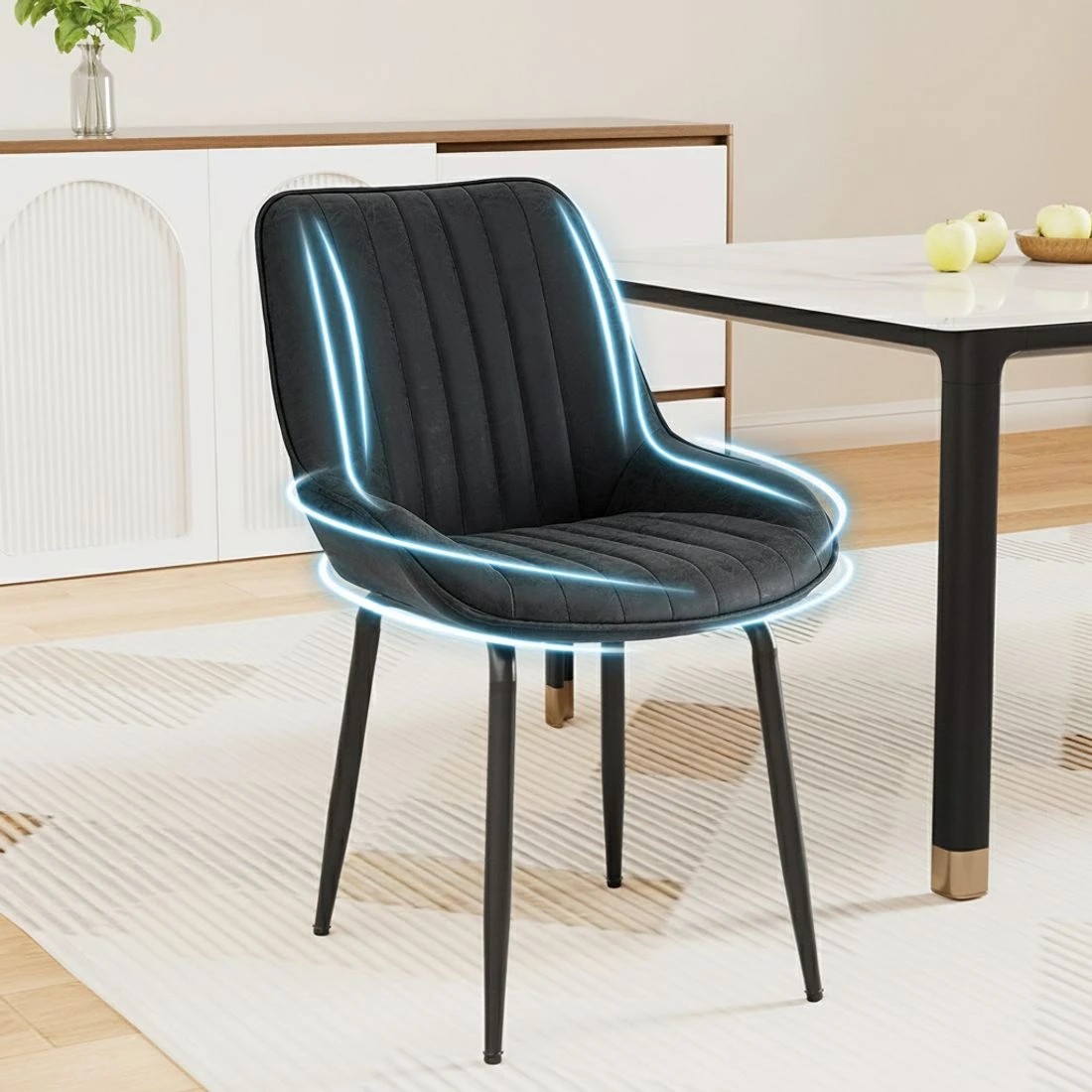 4 Artiss 2x Dining Chairs Retro PU Leather Kitchen Lounge Cafe Accent Chair - Black, 4 of 6