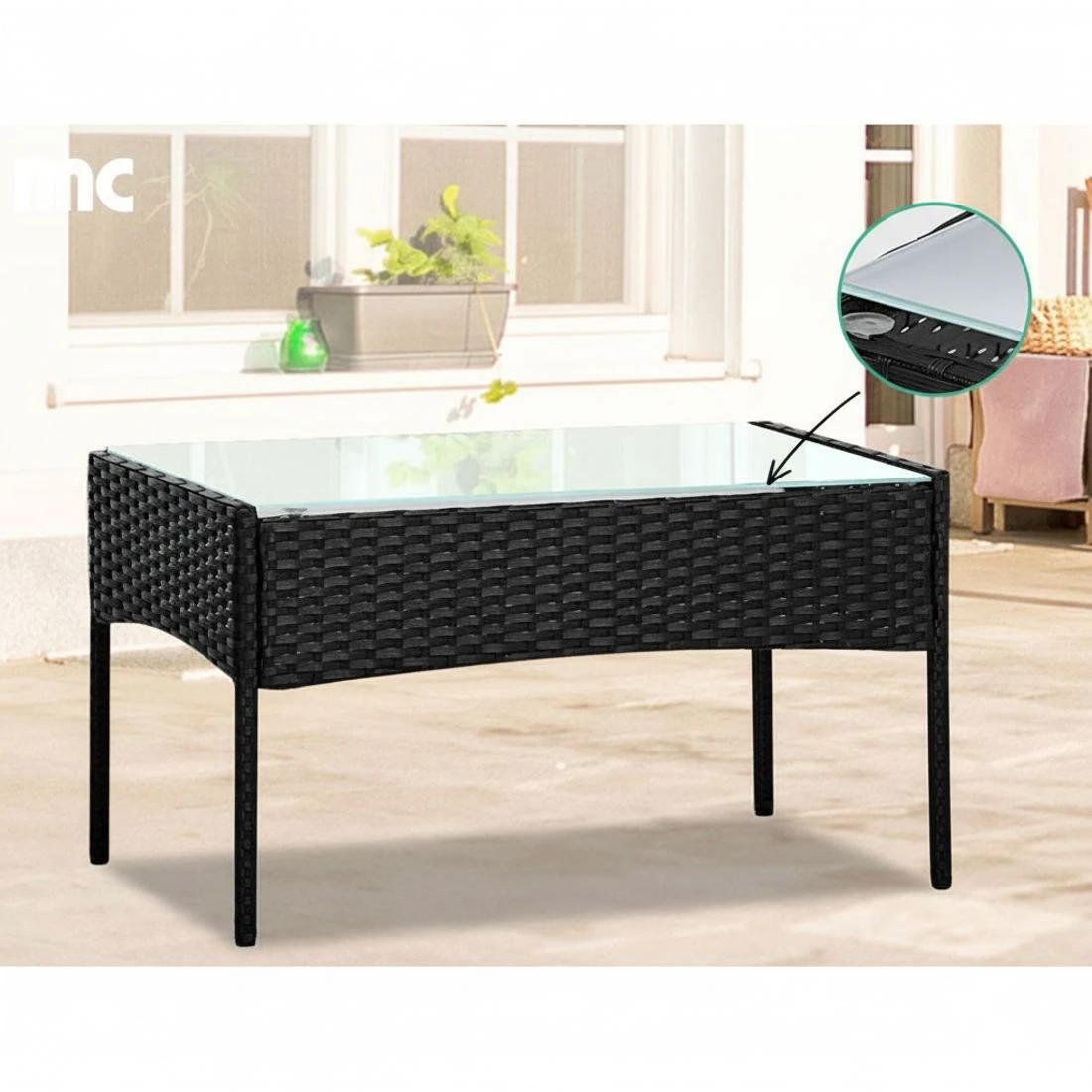 7 Gardeon 4 Seater Outdoor Sofa Set Wicker Setting Table Chair Furniture - Black, 7 of 8