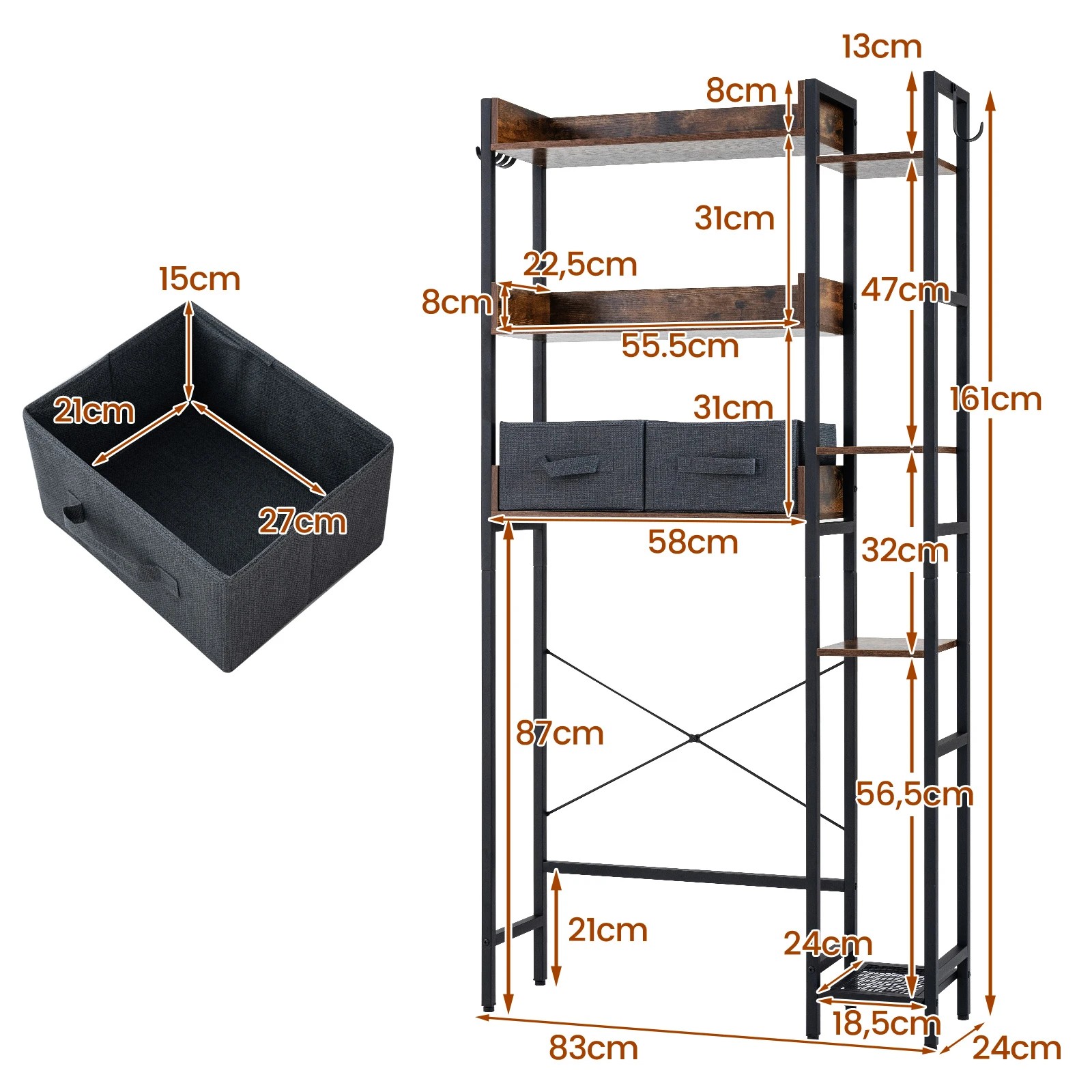 2 Costway 7-Tier Over the Toilet Storage Rack w/2 Fabric Drawers Bathroom Organizer, 2 of 7