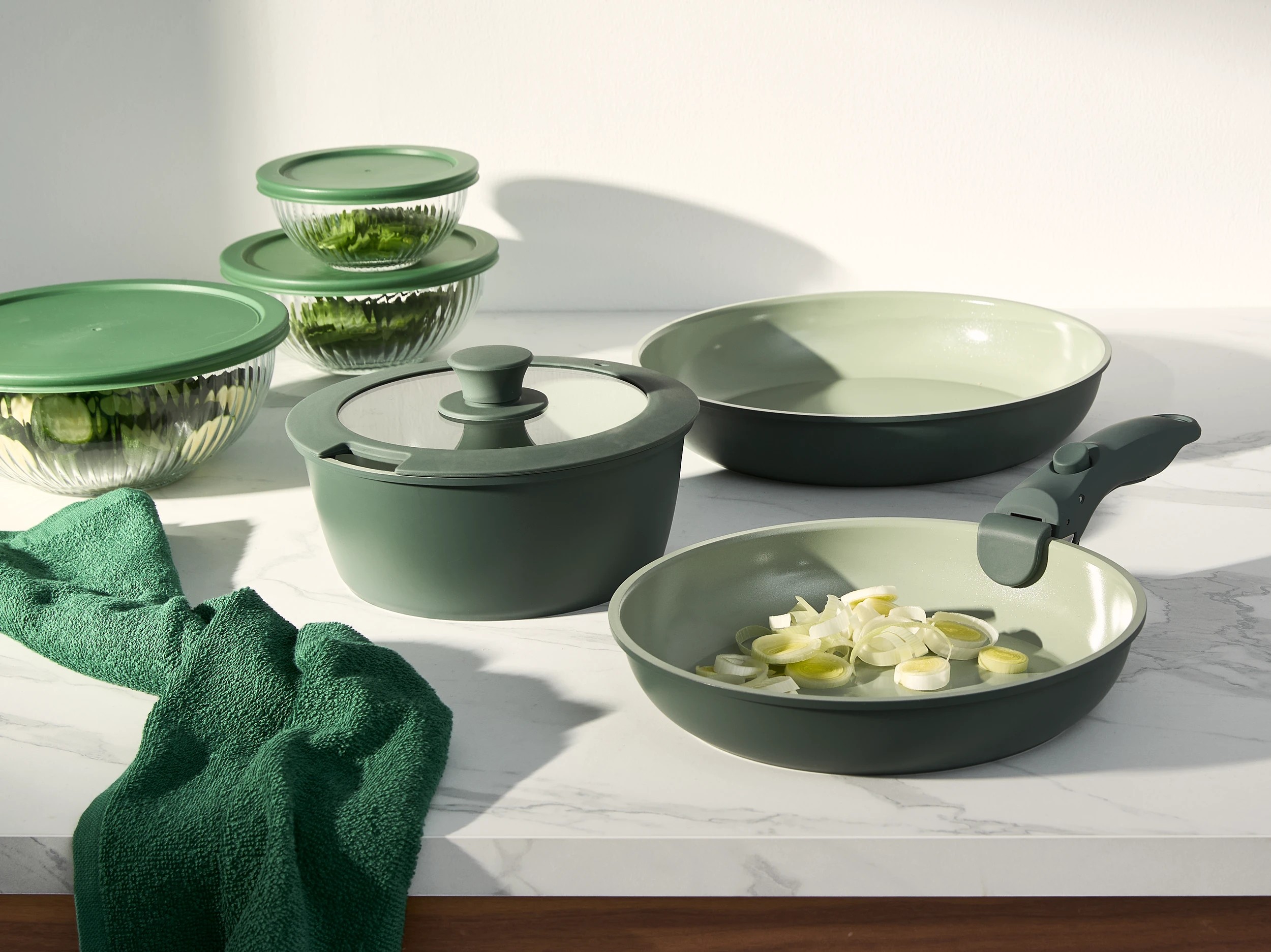 10 3 Piece Ceramic Cookware Set with Detachable Handle - Green, 10 of 10