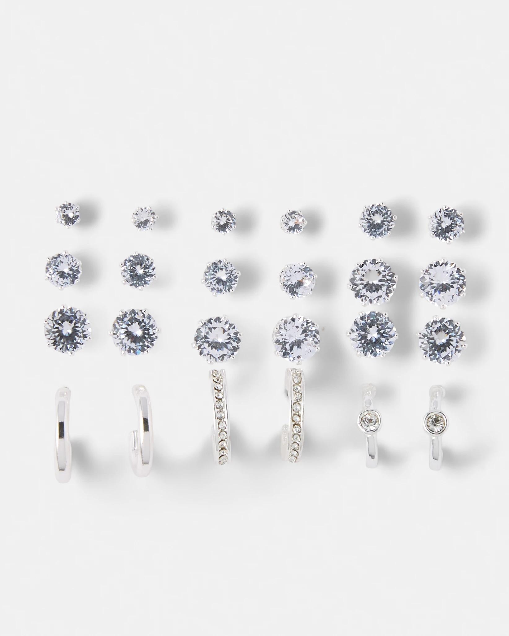 3 12 Pack Sparkly Earrings - Silver Tone Silver, 3 of 5