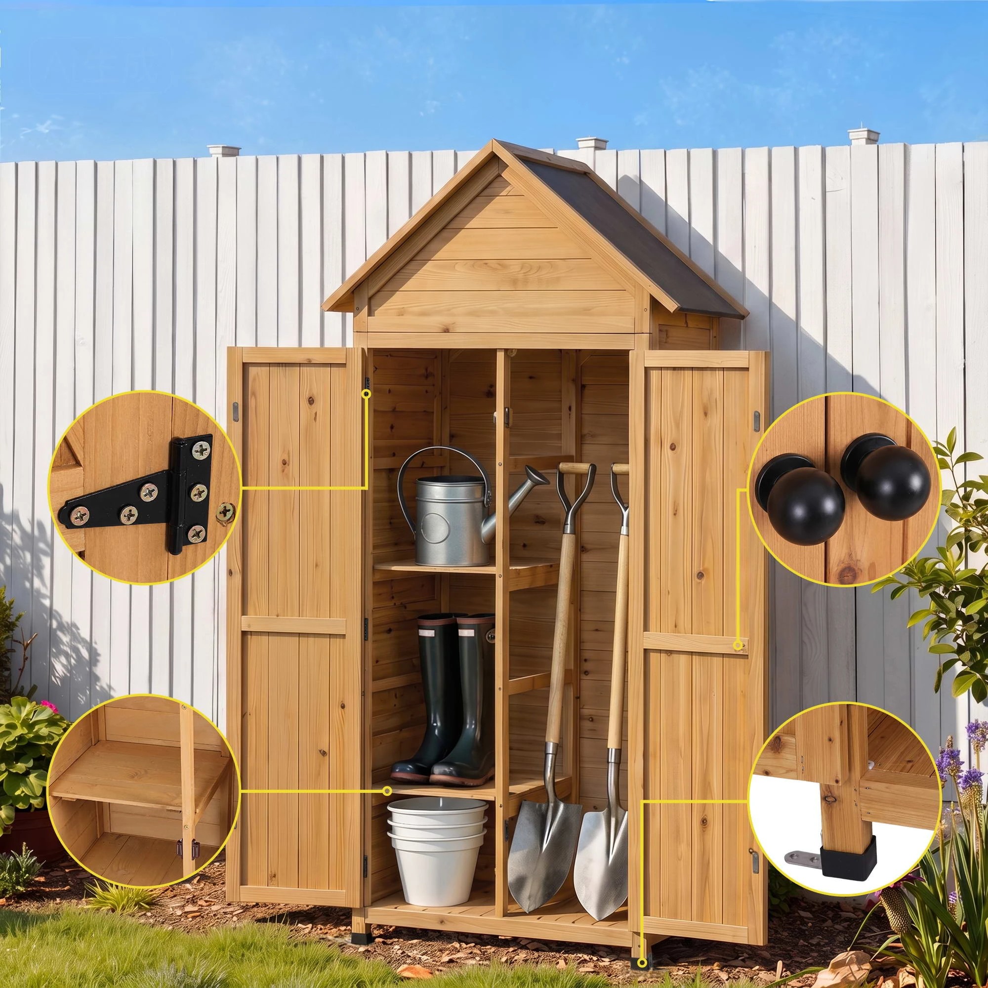 5 Gardeon Outdoor Storage Cabinet Cupboard Tool Organizer Shed Adjustable - Brown, 5 of 8