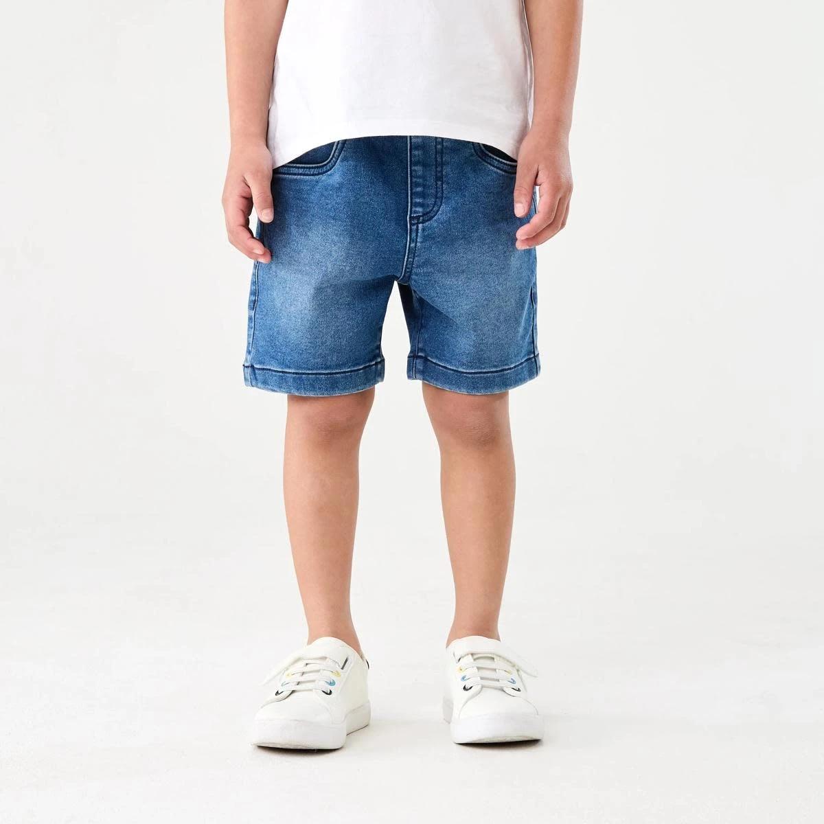 1 Knit Denim Shorts MID WASH, 1 of 6