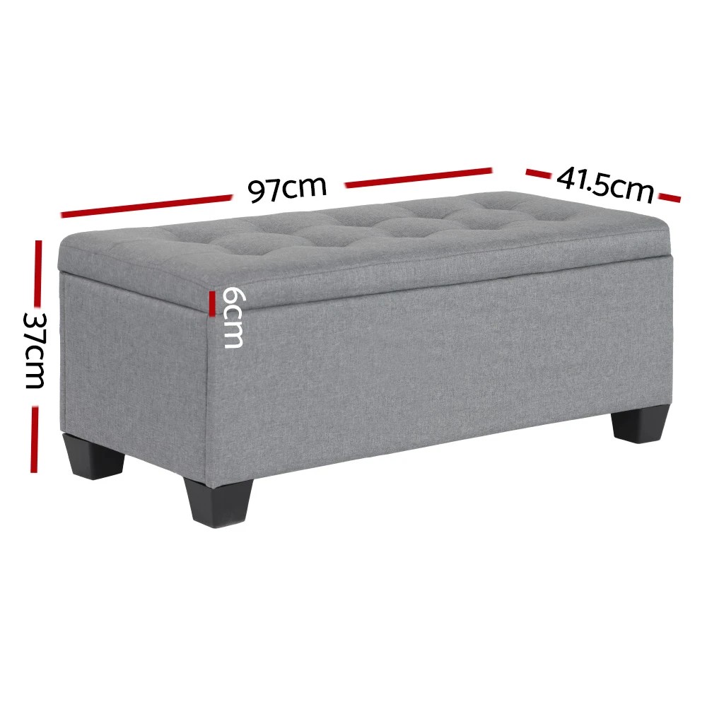 2 Artiss Storage Ottoman Blanket Box 97cm Linen - Grey, 2 of 9
