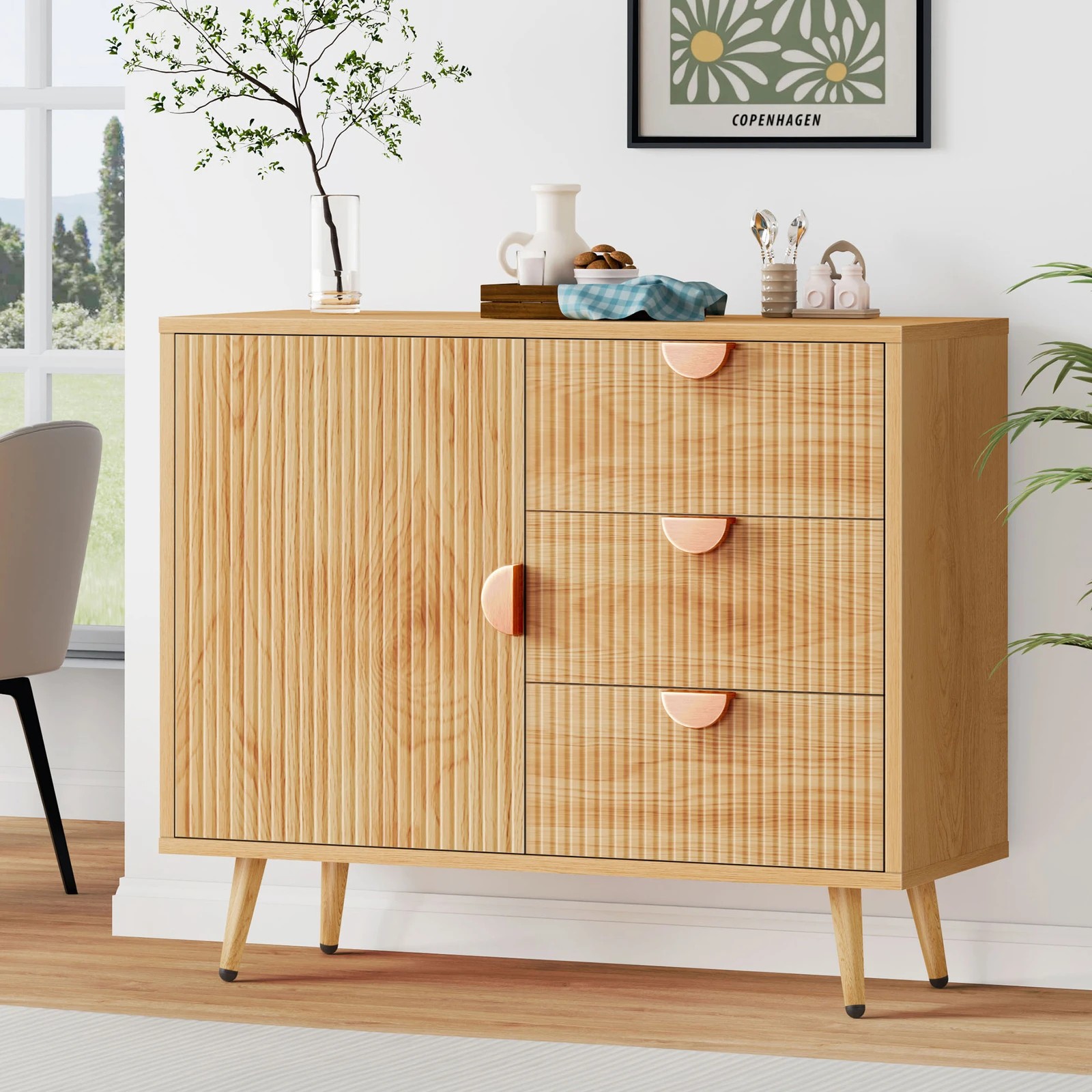 2 Alfordson Buffet Sideboard Cupboard Storage Cabinet Kitchen - Oak, 2 of 10