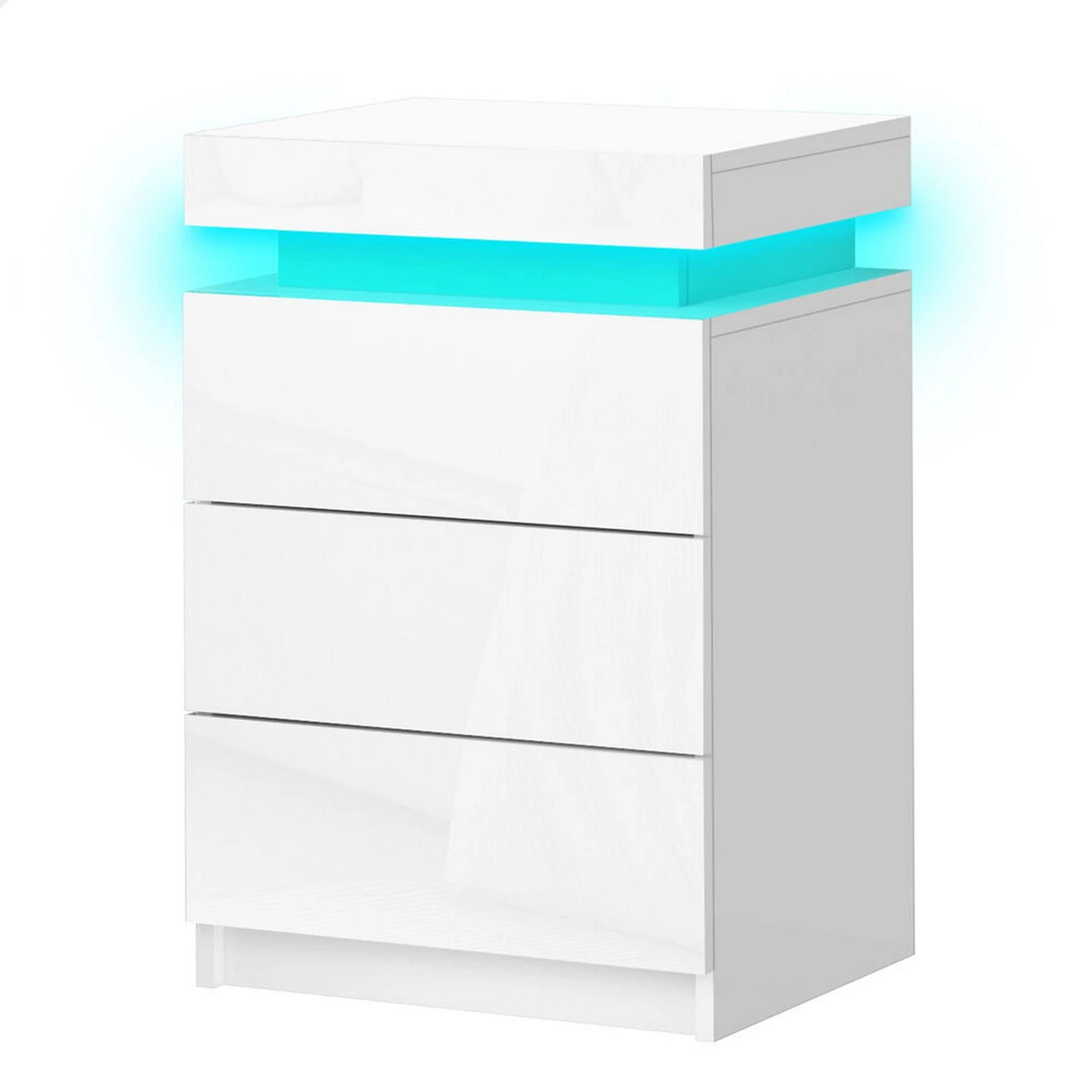 1 Alfordson Bedside Table RGB LED Nightstand 3 Drawers 4 Side High Gloss - White, 1 of 10