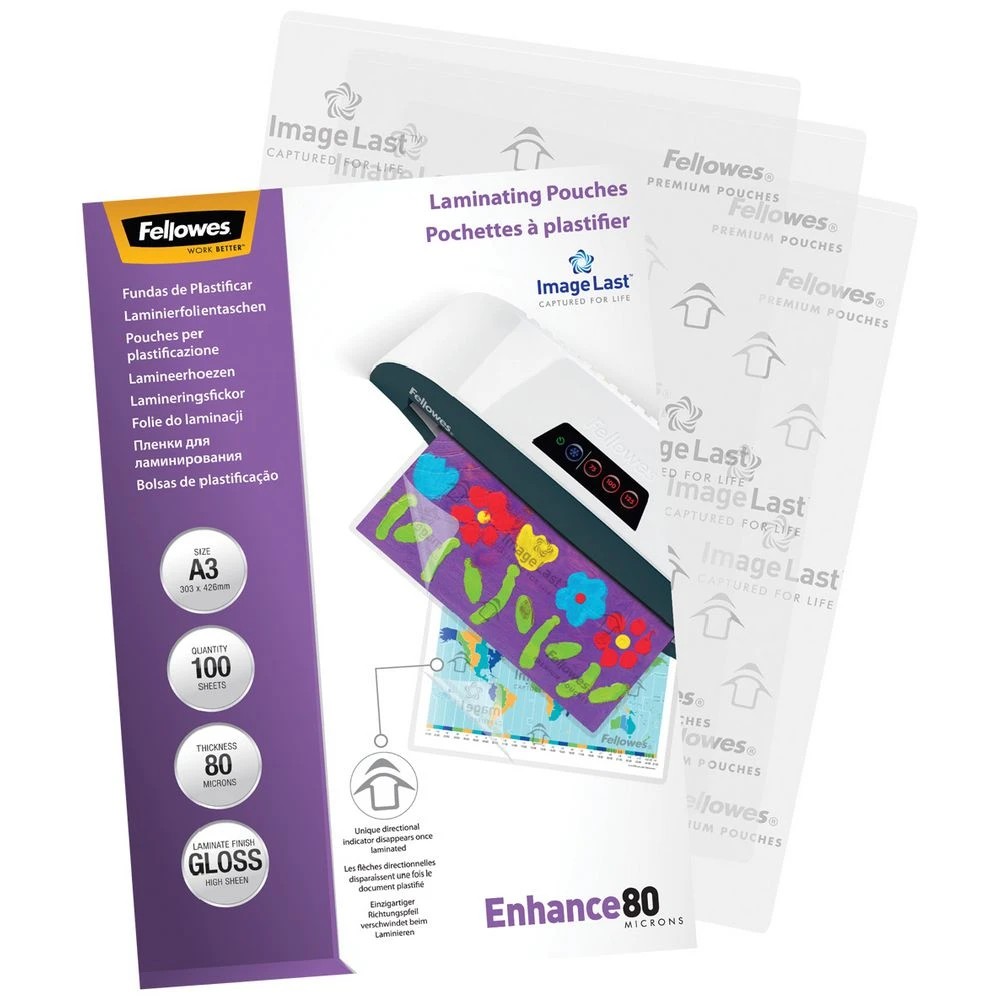 3 Fellowes Laminating Pouches A3 80 Micron 100 Pack, 3 of 4