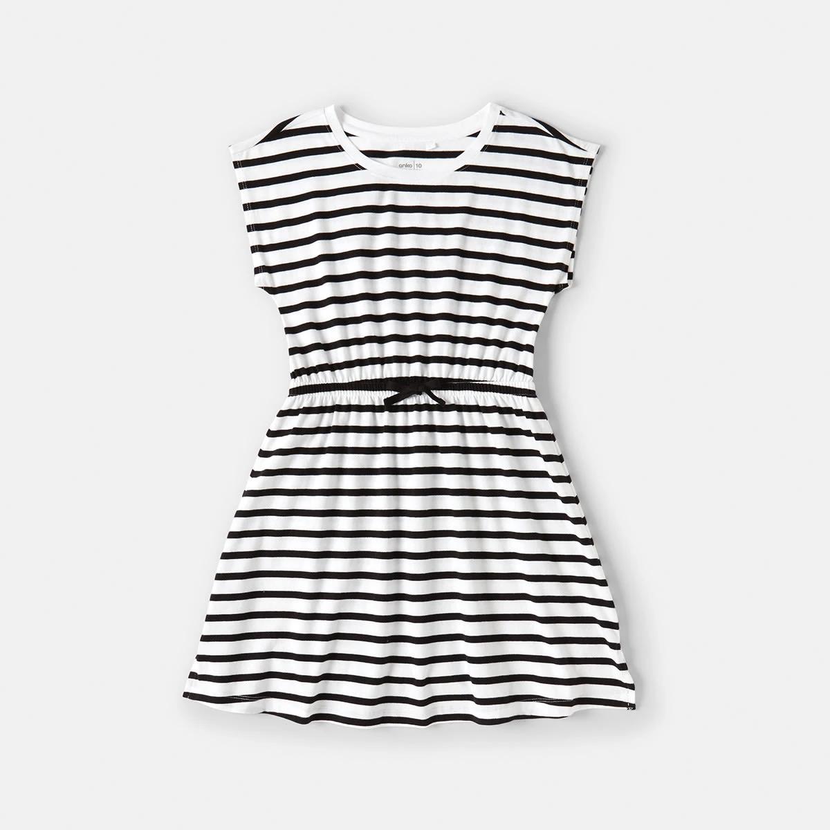 9 Gathered Waist Knit Dress Blk Stripe, 9 of 10