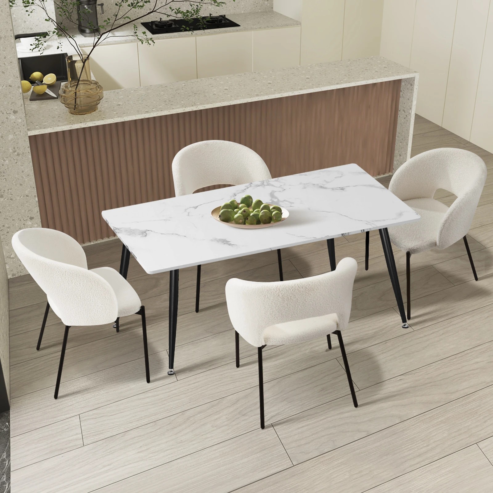 2 Oikiture 120cm Rectangle Dining Table With 4pcs Dining Chairs Sherpa
 - Multi, 2 of 10