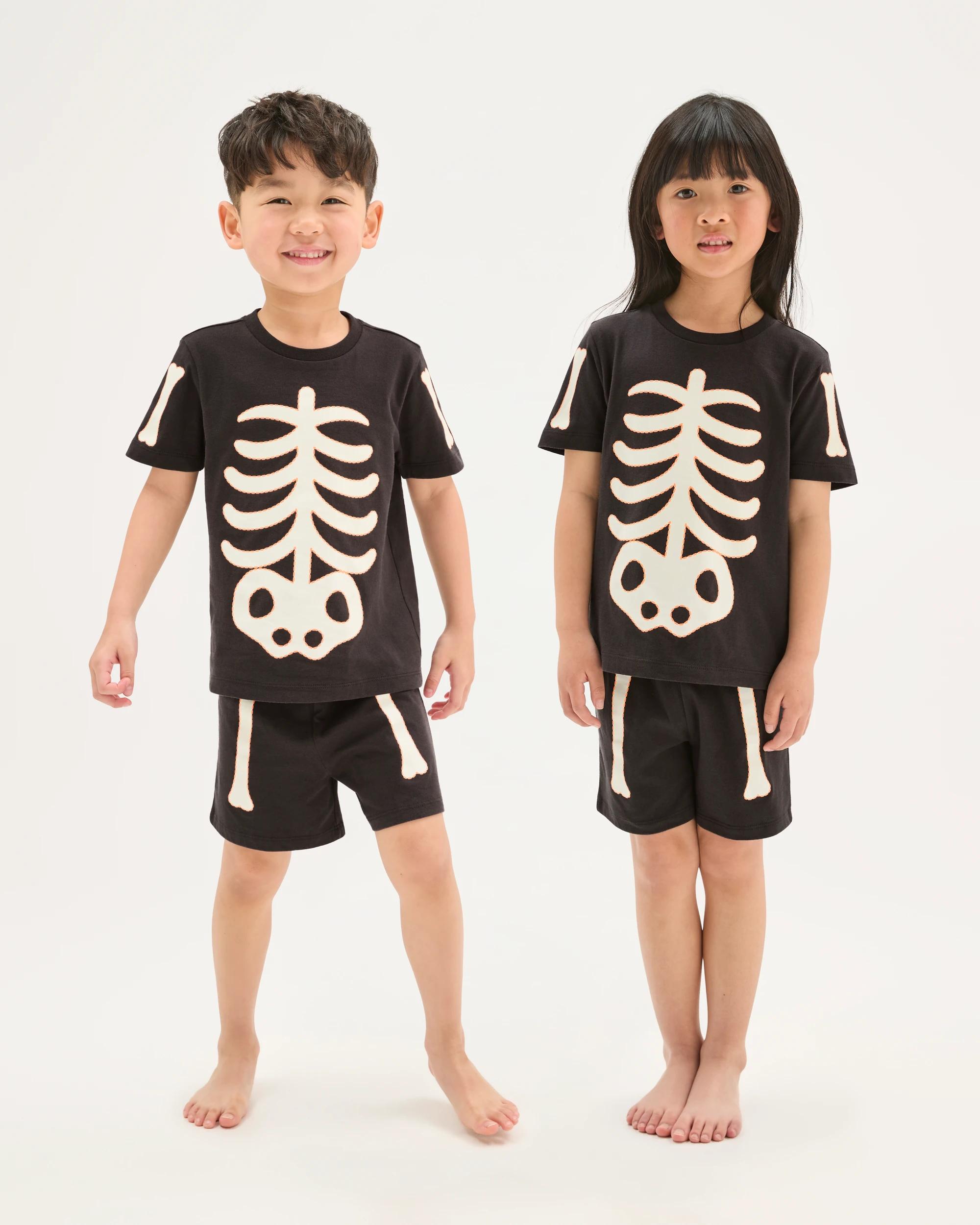 1 Target Kids Sibling Matching Organic Cotton Younger Kids Pyjama Set BLACK SKELETON, 1 of 10
