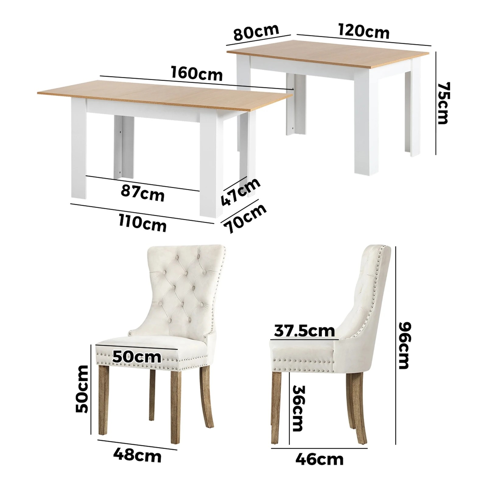 9 Oikiture 160cm Extendable Dining Table With 4pcs Dining Chairs Velvet
 - Multi, 9 of 10
