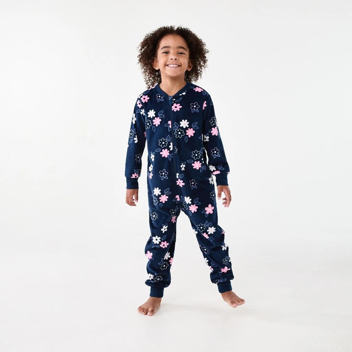 1 Fleece All-In-One Sleepsuit Nvy Flwr, 1 of 9