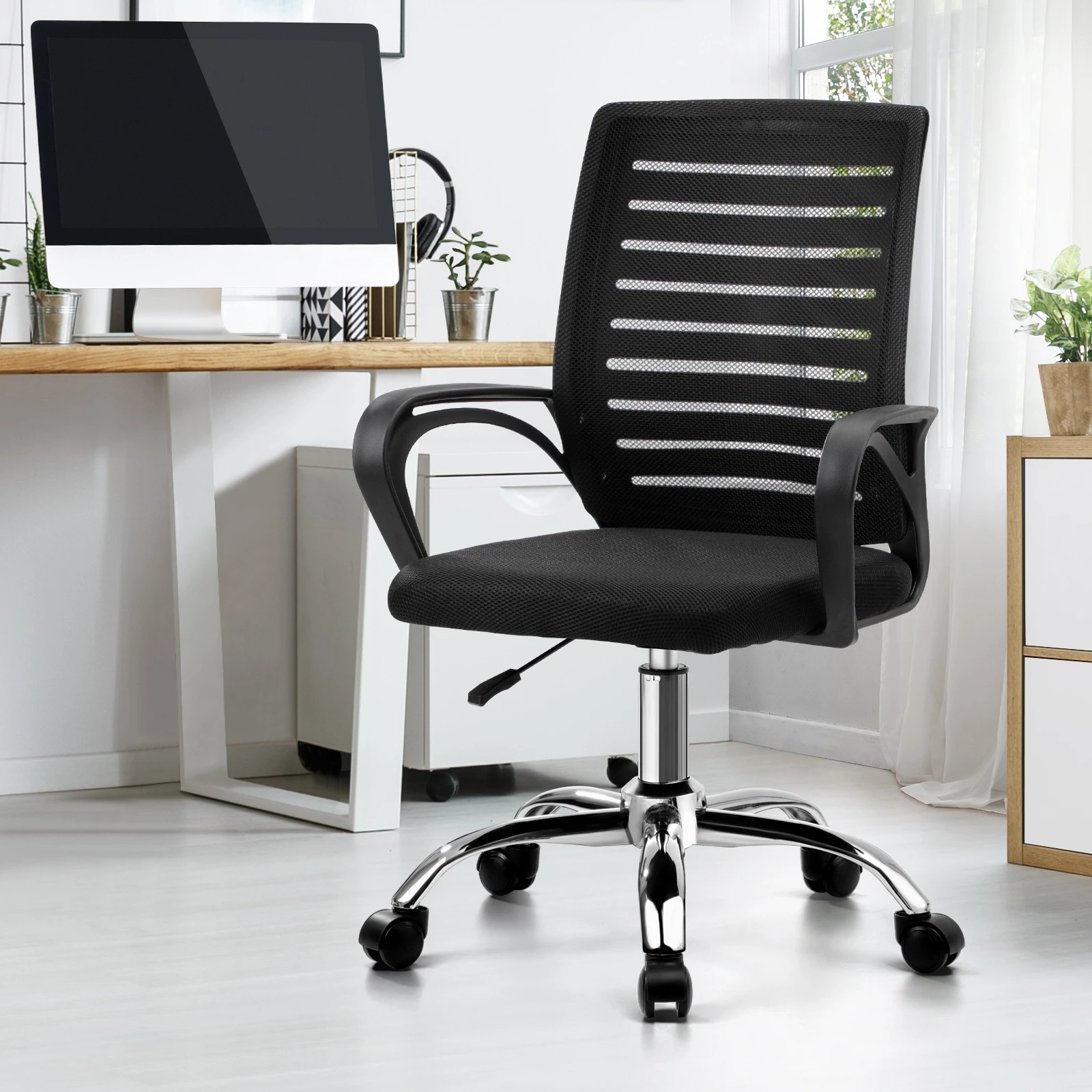 2 Oikiture Mesh Office Chair Computer Desk Seat Home Work
 - Black, 2 of 10