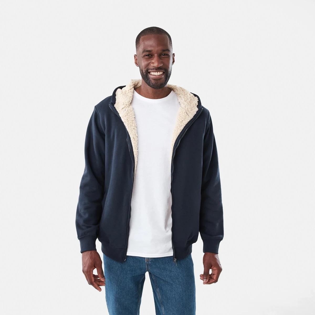 1 Sherpa Lined Zip Through Hoodie Nvy Sphire, 1 of 7