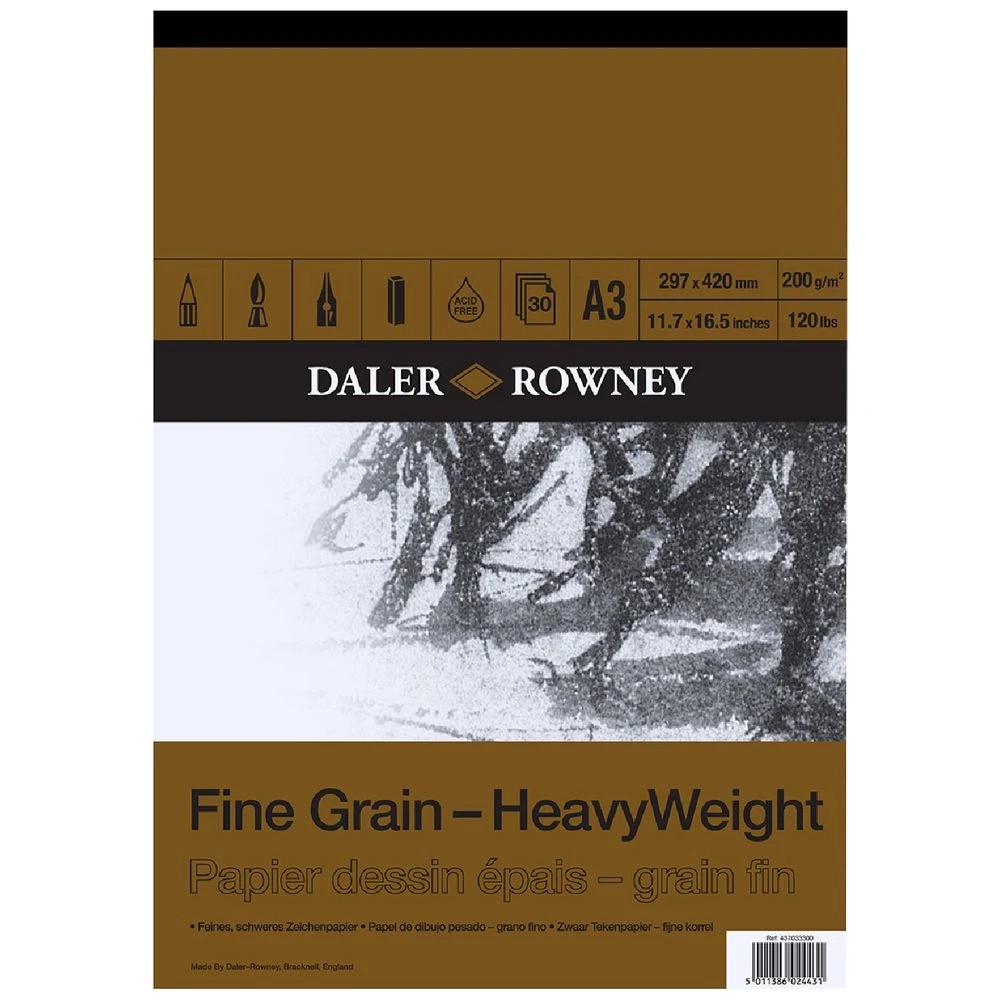 1 Daler-Rowney Fine Grain Heavyweight Pad 200gsm 30 Sheets A3, 1 of 1