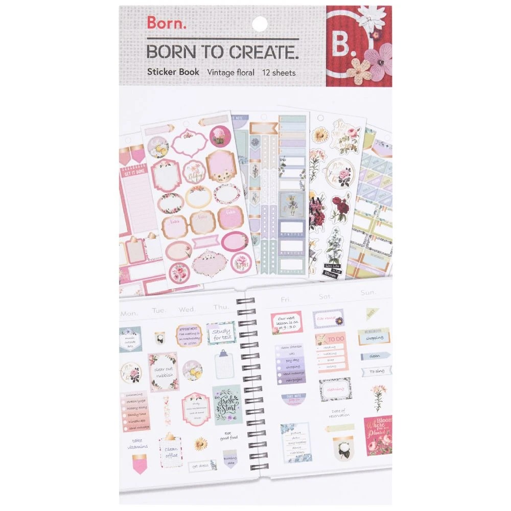1 Born Large Sticker Book 12 Sheets Vintage Florals, 1 of 2
