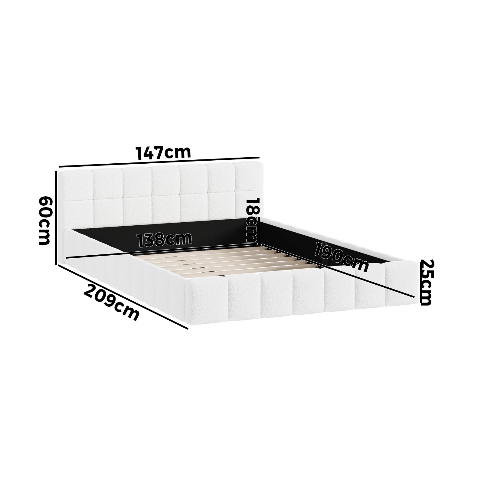 2 Oikiture Bed Frame Double Size Tufted Headboard Boucle - White, 2 of 7