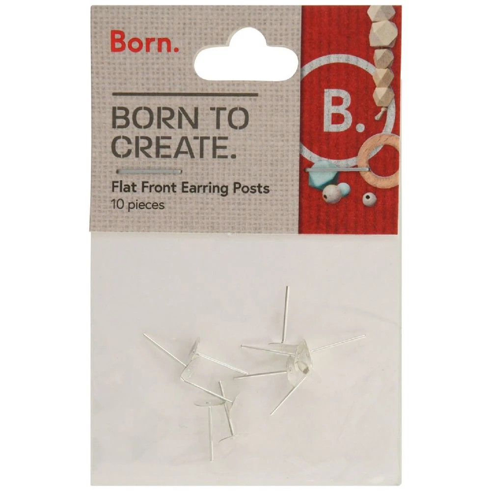 1 Born Flat Front Earring Posts Silver 10 Pack, 1 of 2