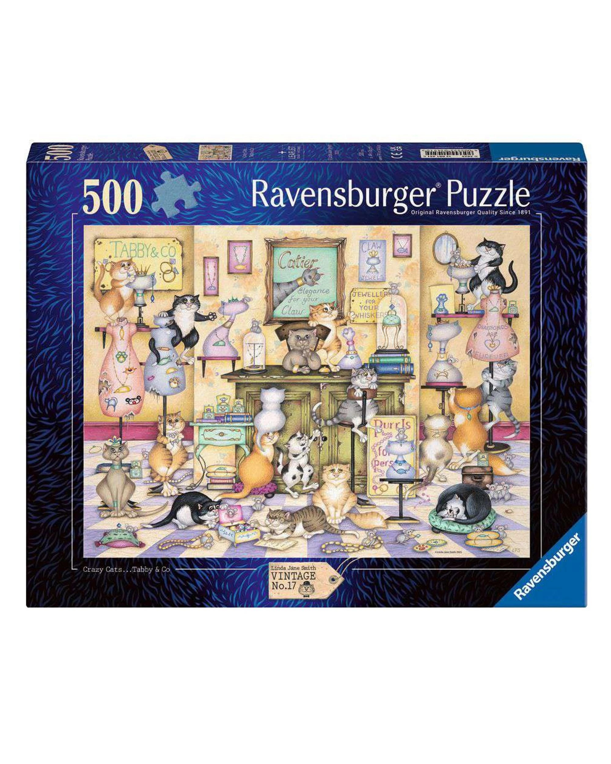 1 Ravensburger Vintage 17 Crazy Cats Tabby and Co 500 Piece Jigsaw Puzzle, 1 of 1