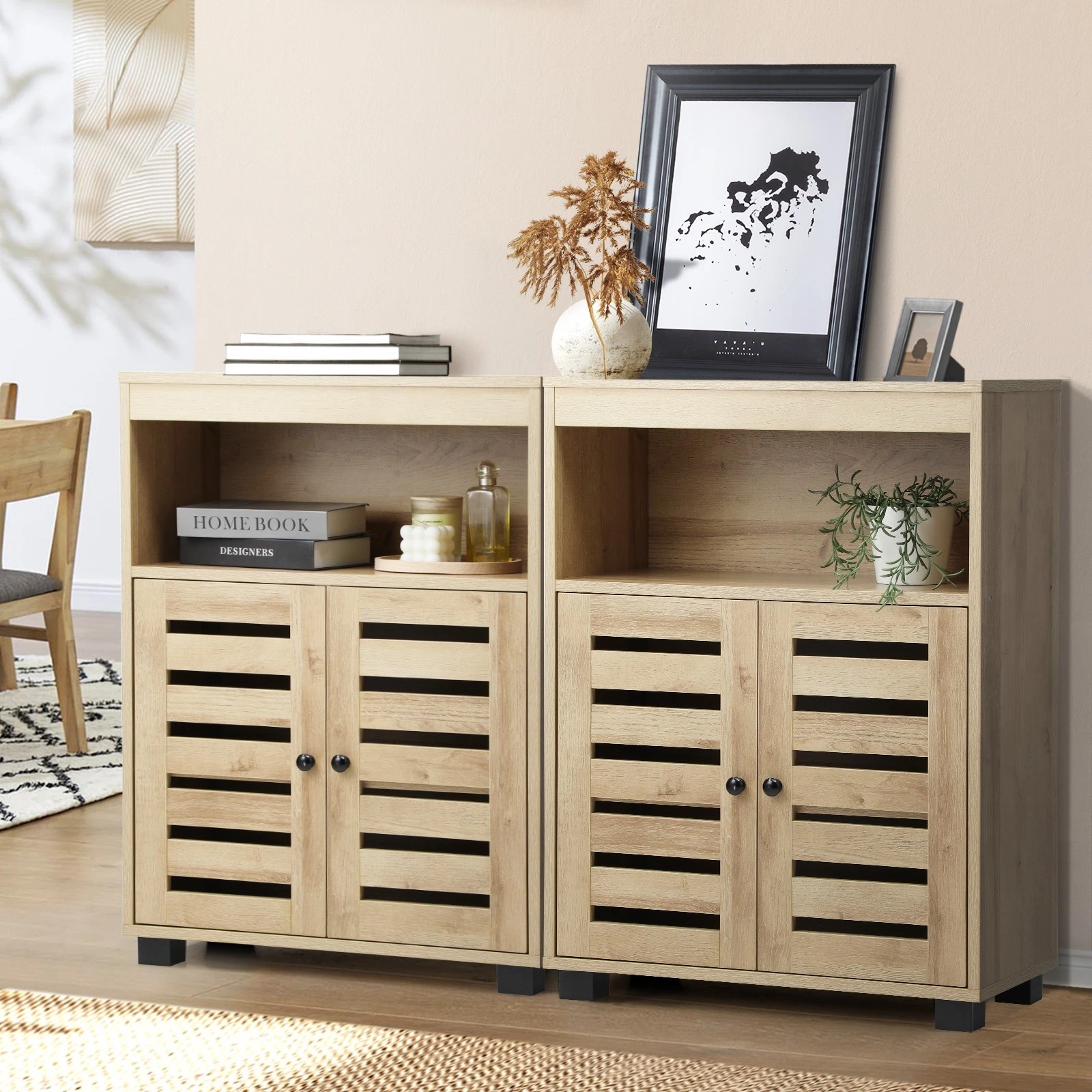 3 Oikiture 2x Buffet Sideboard Storage Cabinet - Natural, 3 of 9