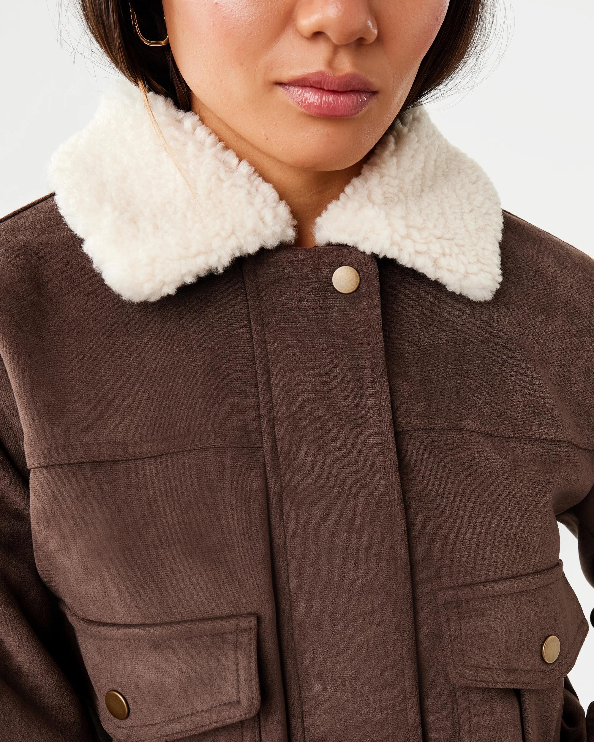 8 Faux Fur Trim Jacket Brn Cafe, 8 of 10