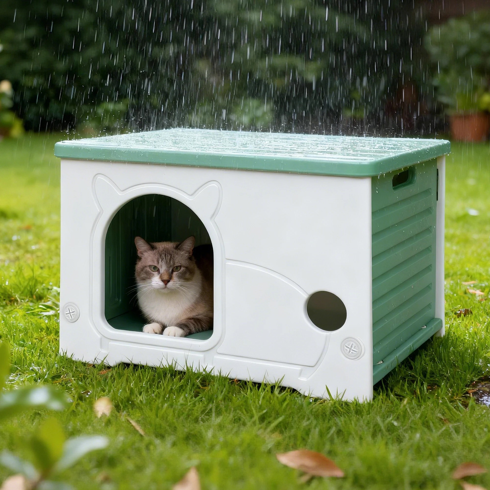 8 PaWz Cat House Outdoor Waterproof Insulated Stackable Feral Shelter - Green, 8 of 9