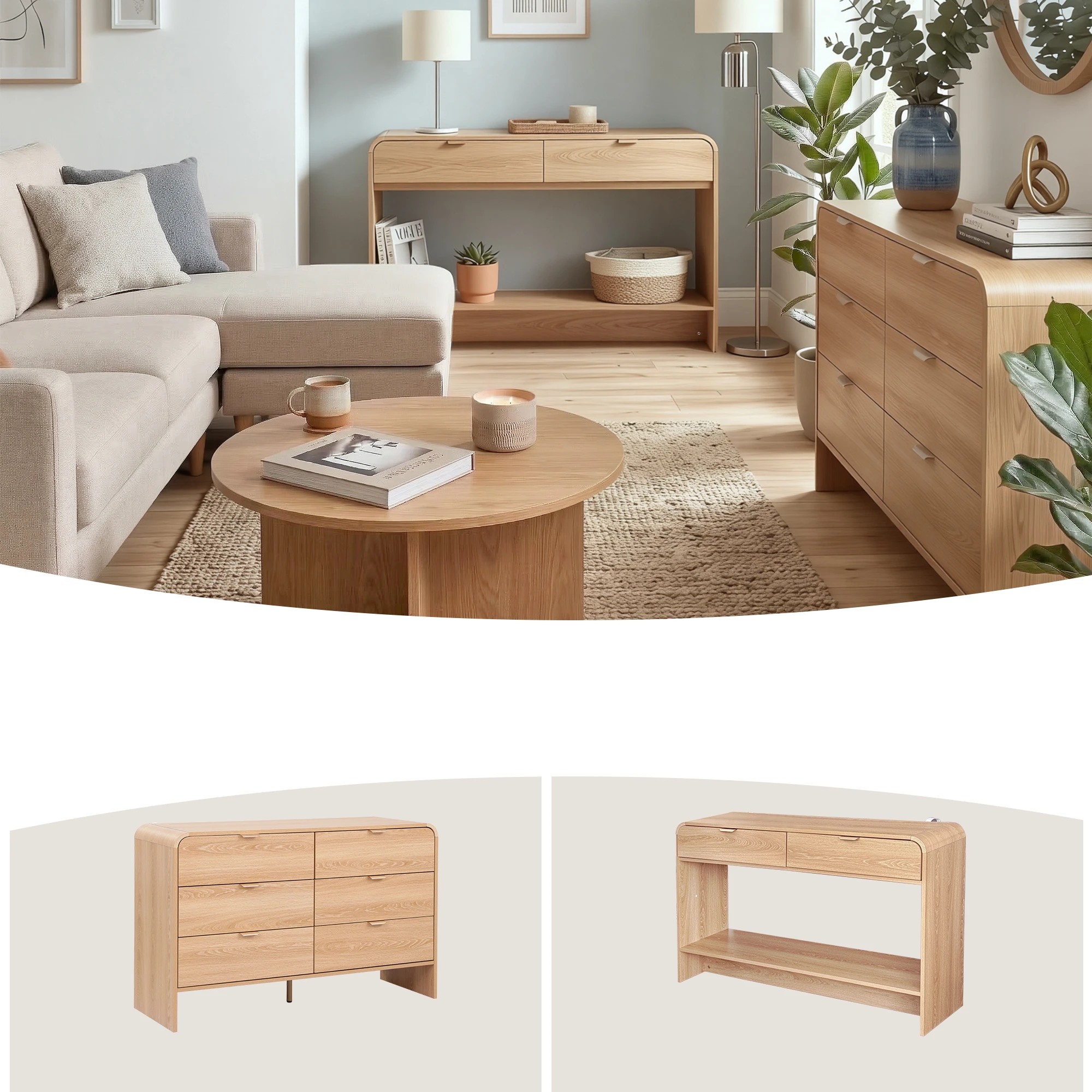 5 Artiss Console Table Hallway Entryway Storage Drawer Shelf Curved Edge 120CM, 5 of 7