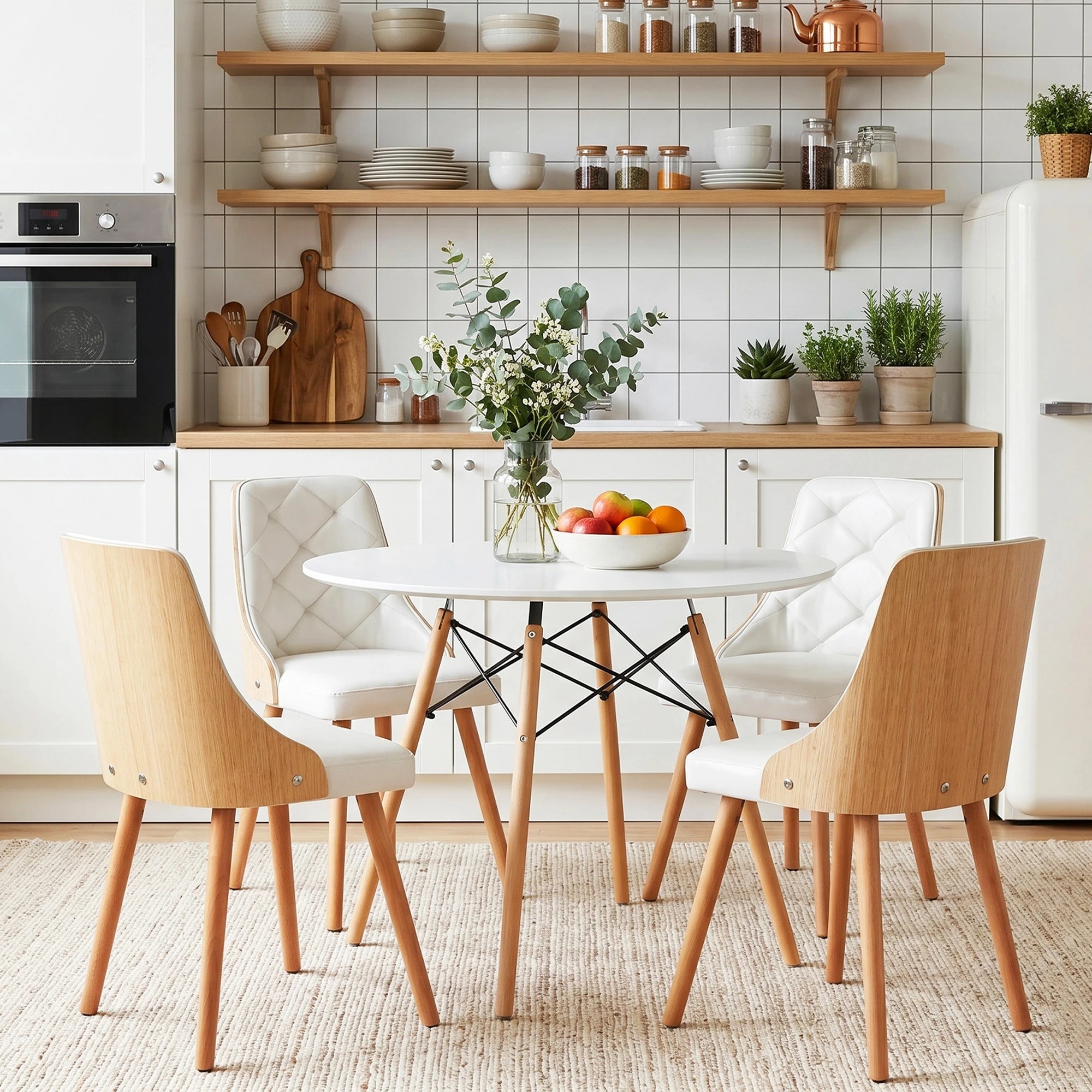 6 Artiss Dining Table and Chairs Set 5PCS 4 Seater Dining Set - White, 6 of 9
