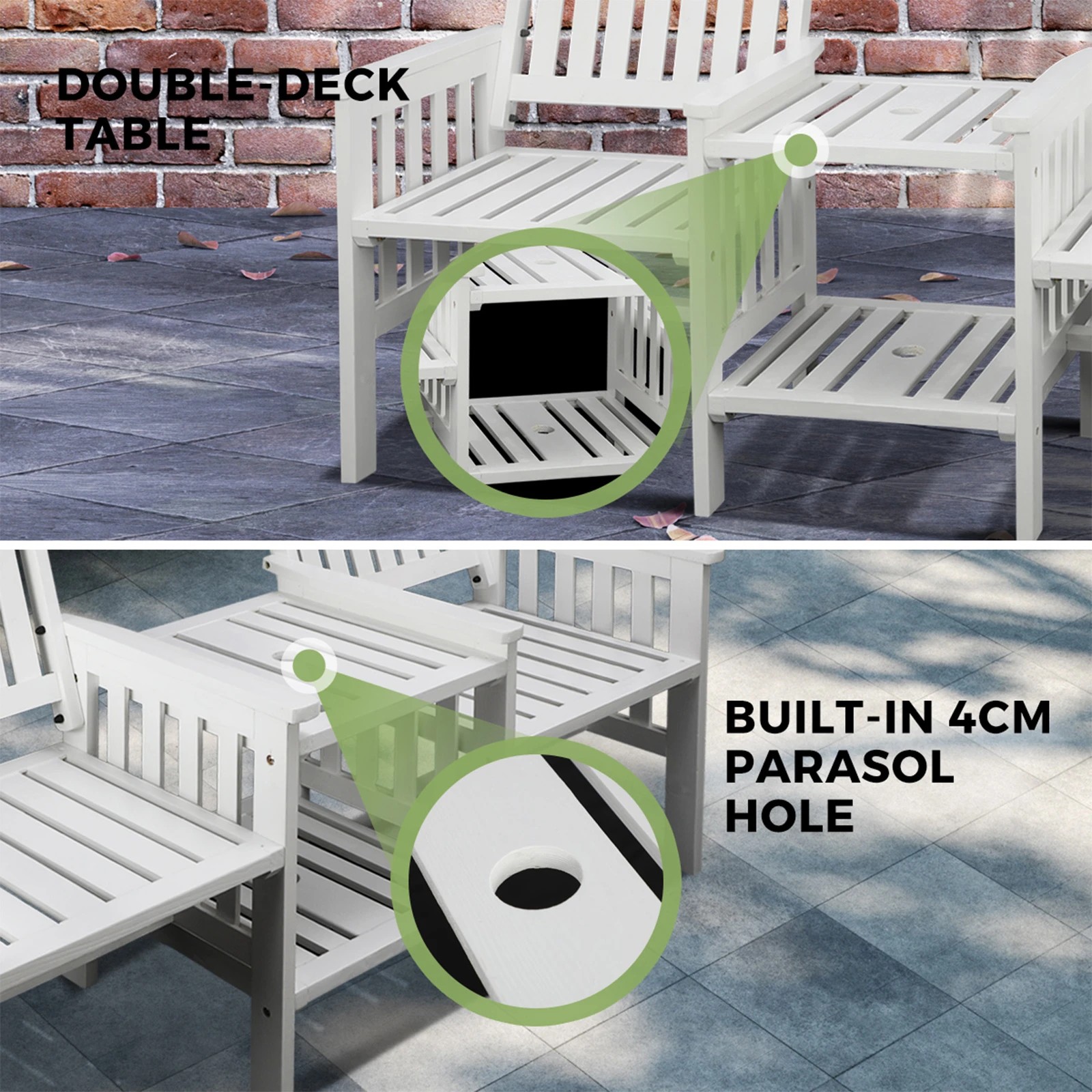 8 Livsip Garden Bench Wooden Outdoor Table & Chair Set - White, 8 of 10