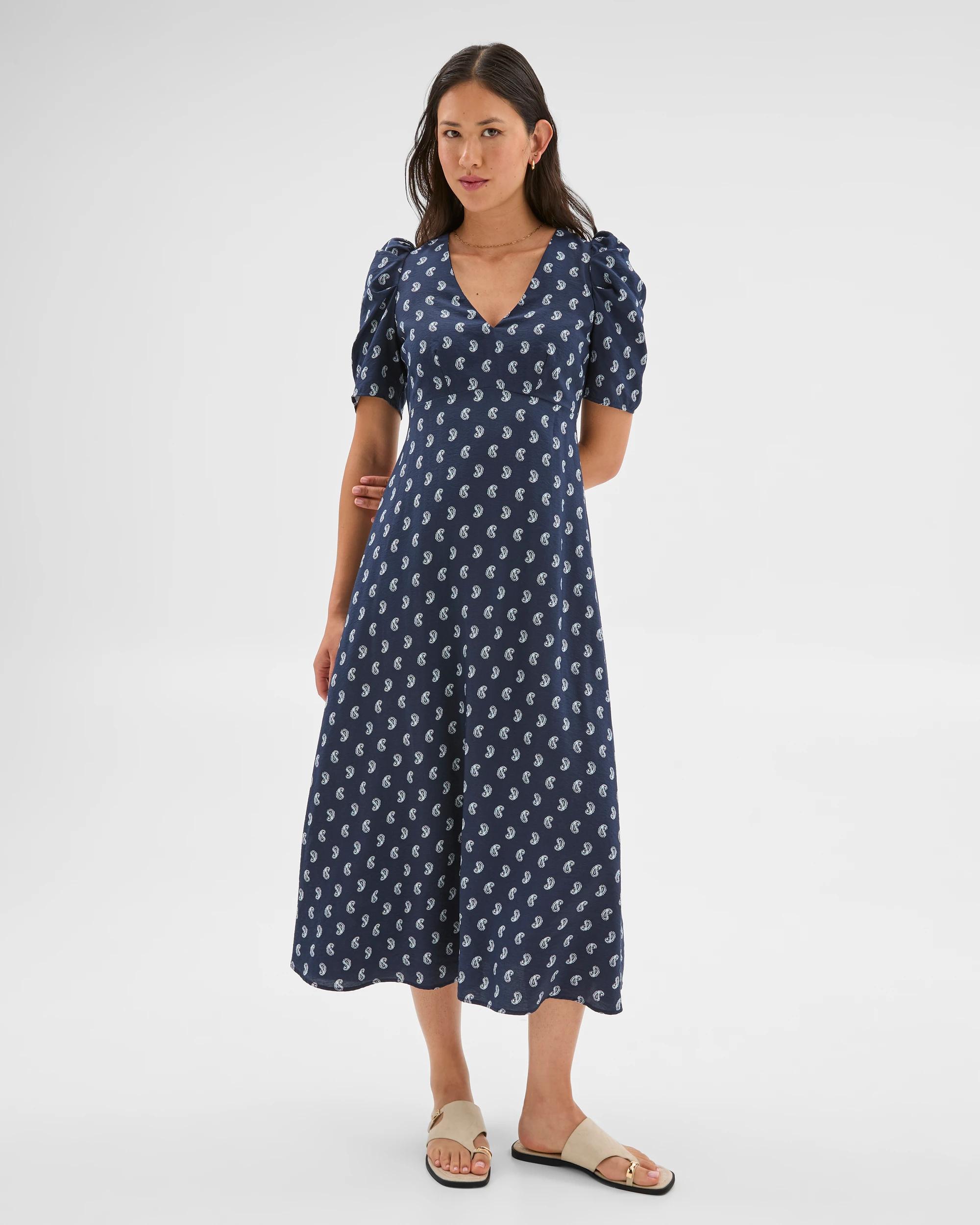 2 Puff Sleeve Dress - Preview NAVY PAISLEY, 2 of 5