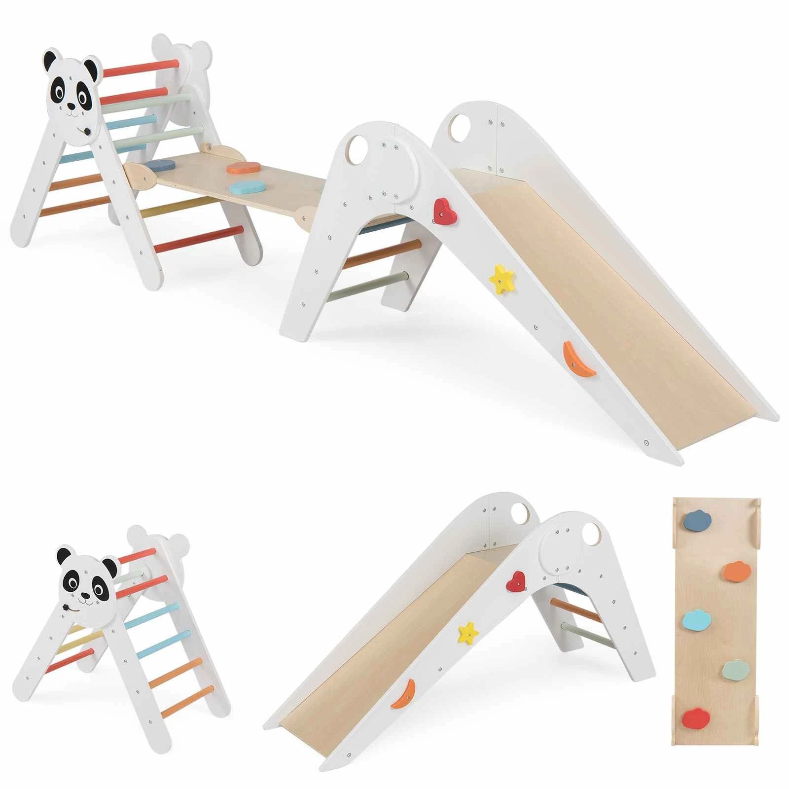 1 Costway Climb Playset Wood Panda Triangle Foldable Climbing Frame Slide Ramp - Multi, 1 of 1