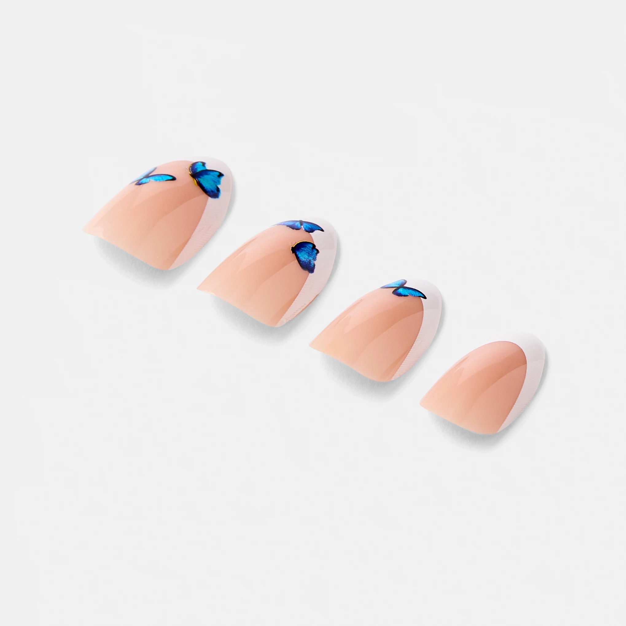 5 OXX Cosmetics 24 Pack Artificial Nails with Adhesive - Almond Shape, French Tip and Blue Butterflies, 5 of 5