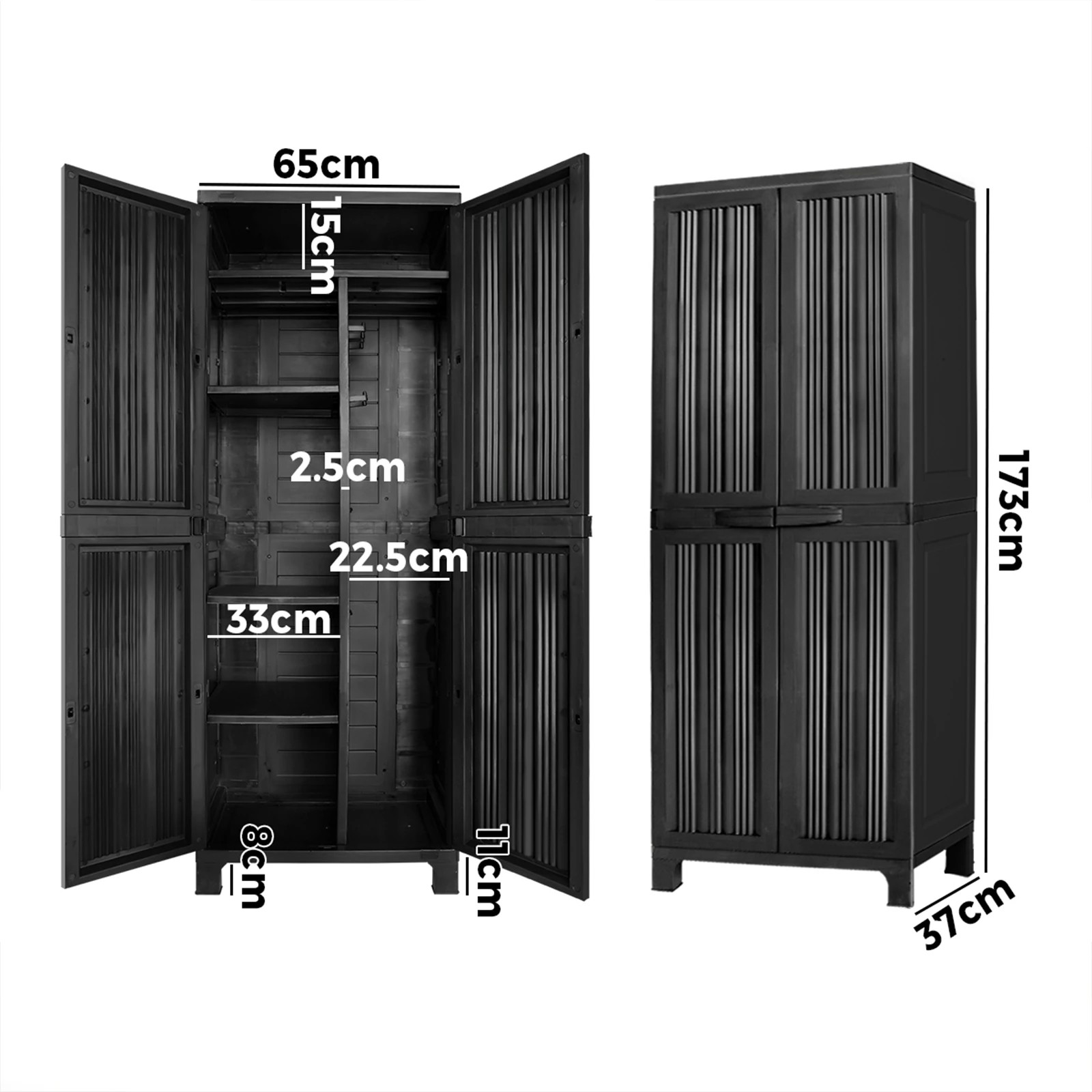 2 Livsip Outdoor Storage Cabinet Box Cupboard Garage Garden Adjustable Lockable - Black, 2 of 7