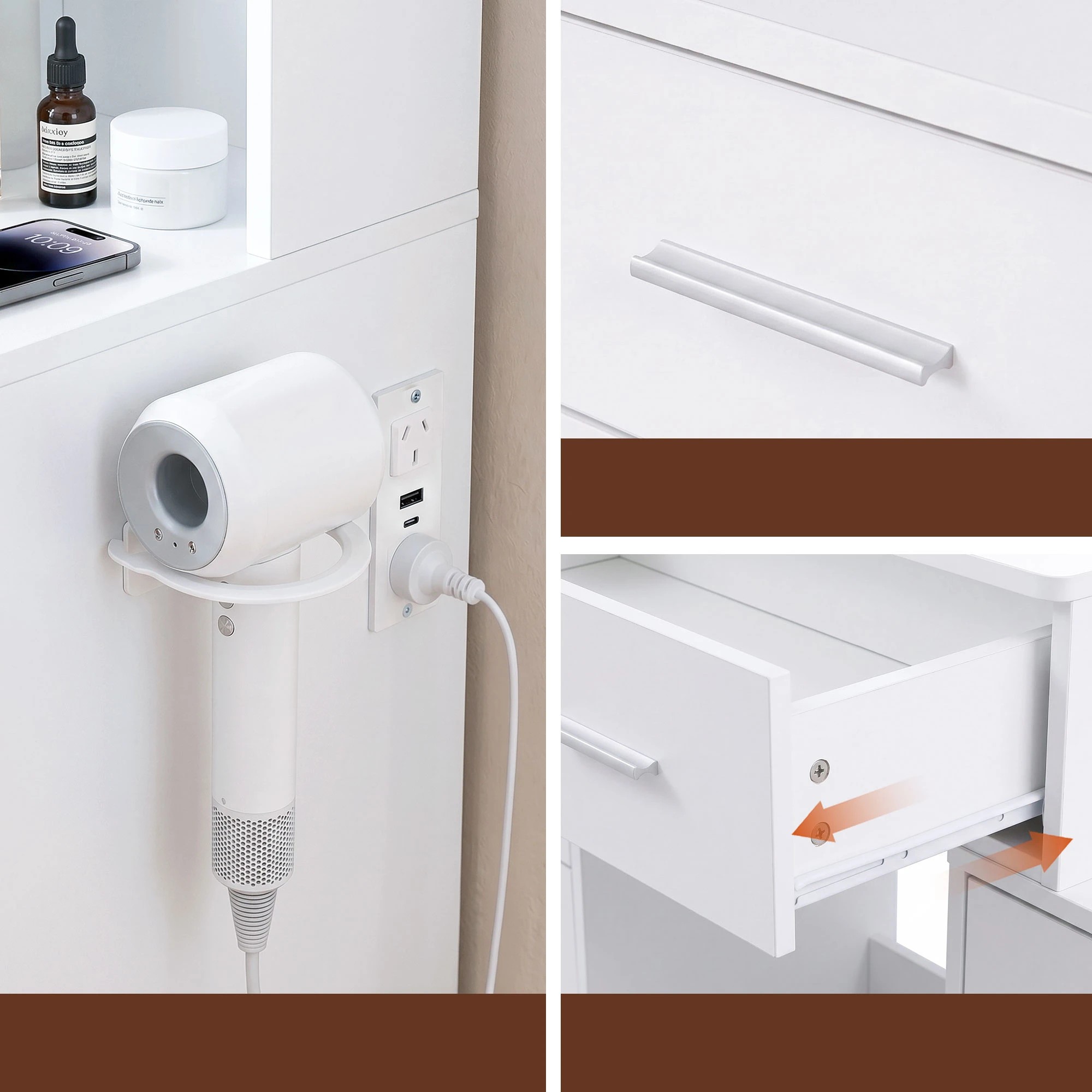 6 Artiss Dressing Table LED Vanity Desk Set Stool Charging Station Mirror - White, 6 of 8