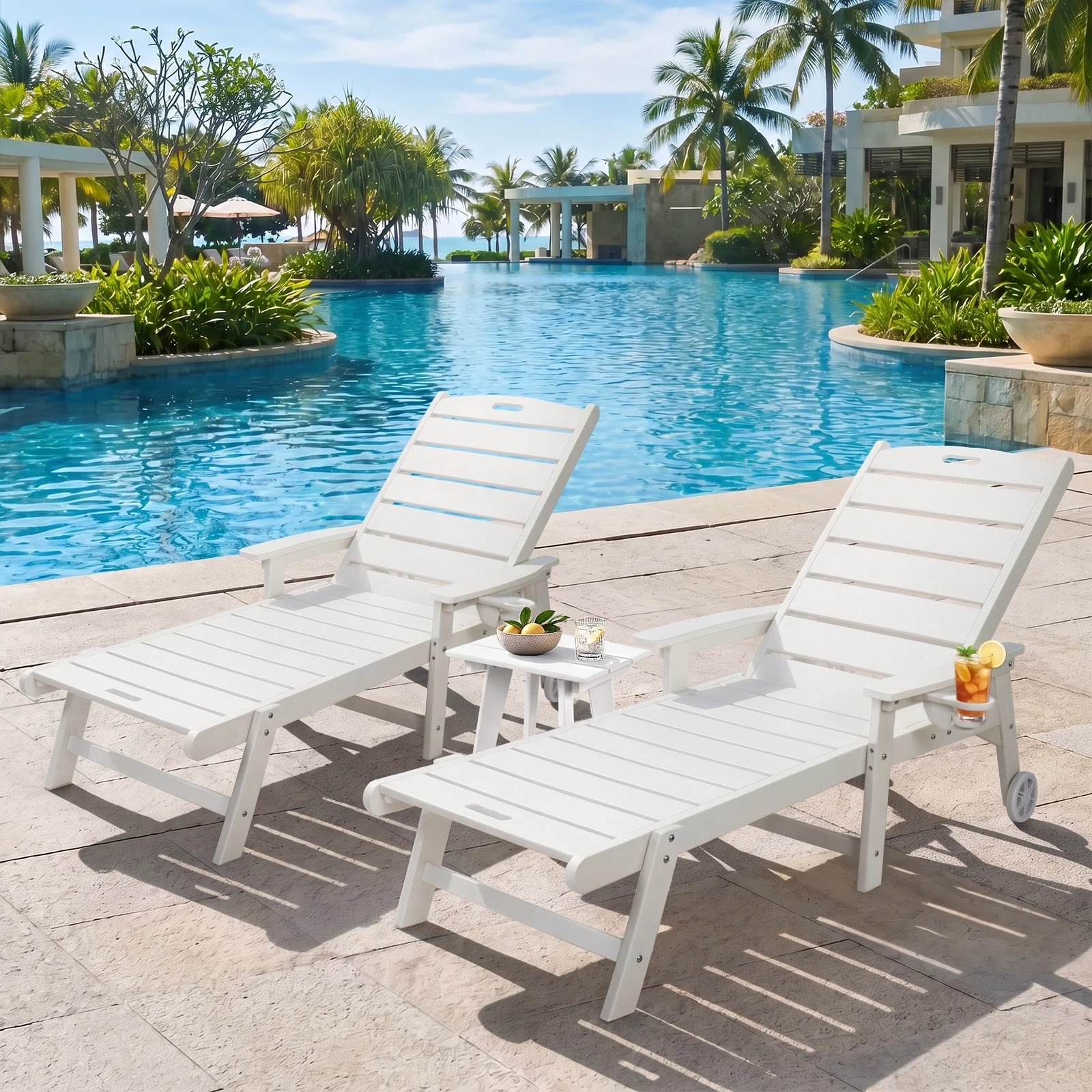 Livsip 3PCS Sun Lounge Set HDPE Lounger Beach Chair Patio Outdoor ...