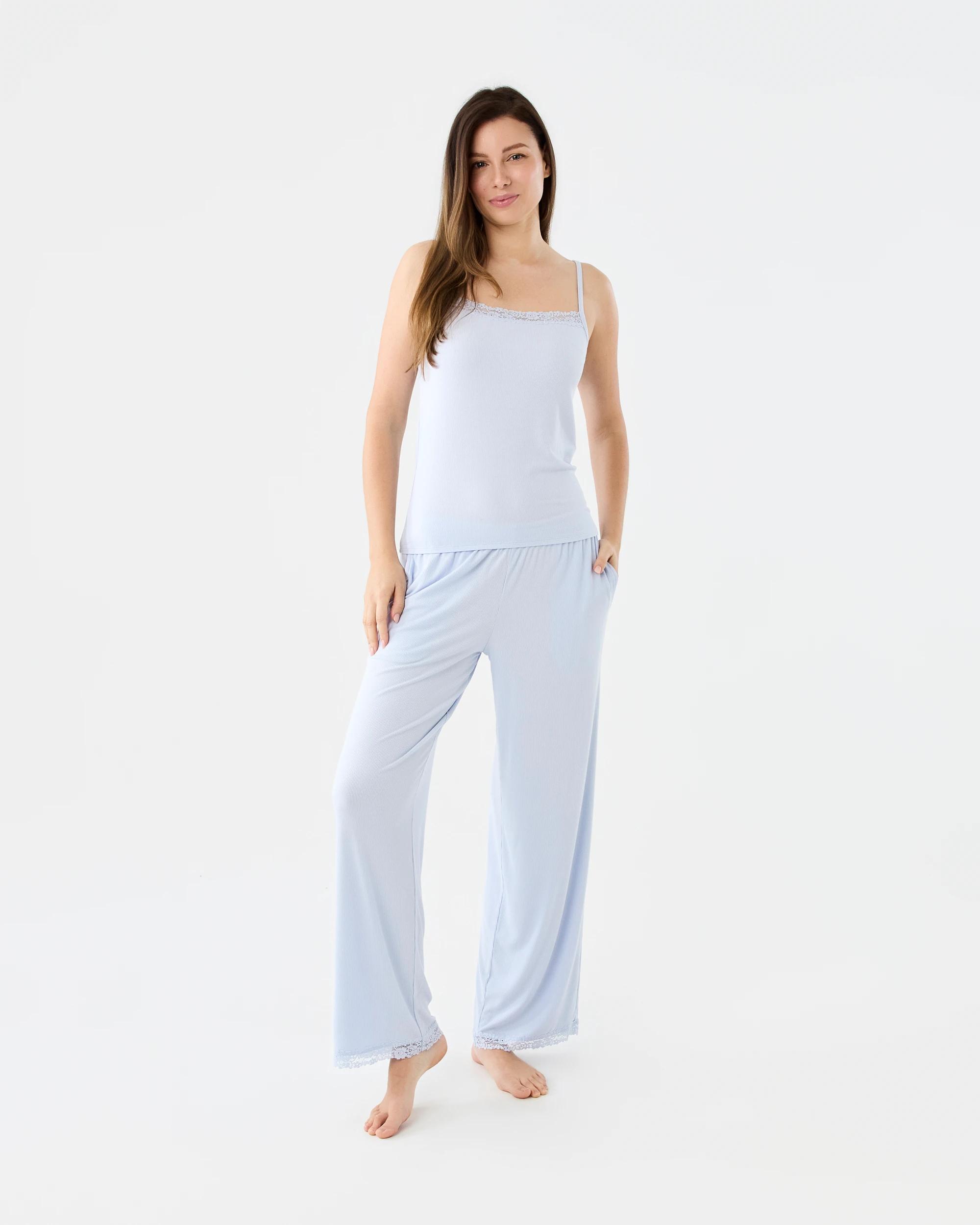 7 Viscose Rib Lace Trim Cami Halo Blue, 7 of 7