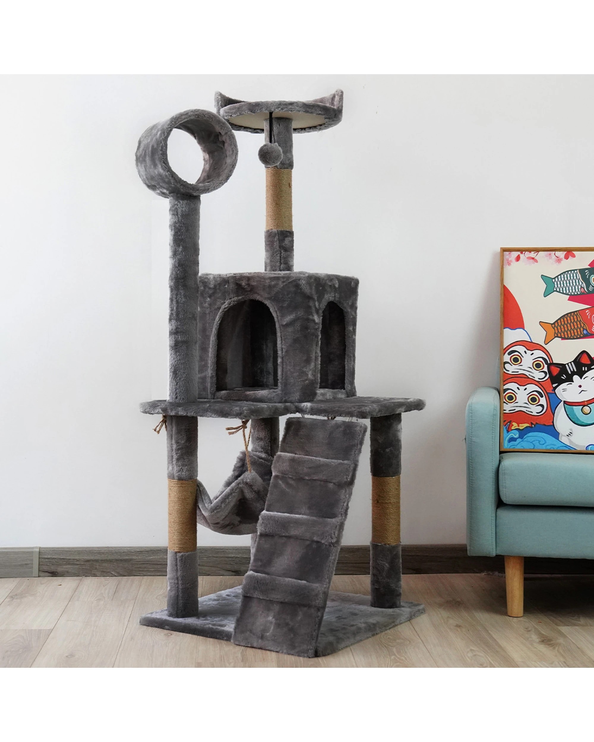 4 Furtastic 135cm Cat Tree Scratching Post - Dark Grey, 4 of 6
